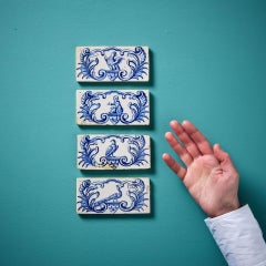Set of Antique Blue & White Delft Style Border Tiles