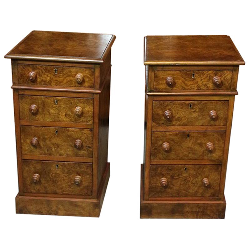 Set of Antique Burr Walnut Bedside Tables