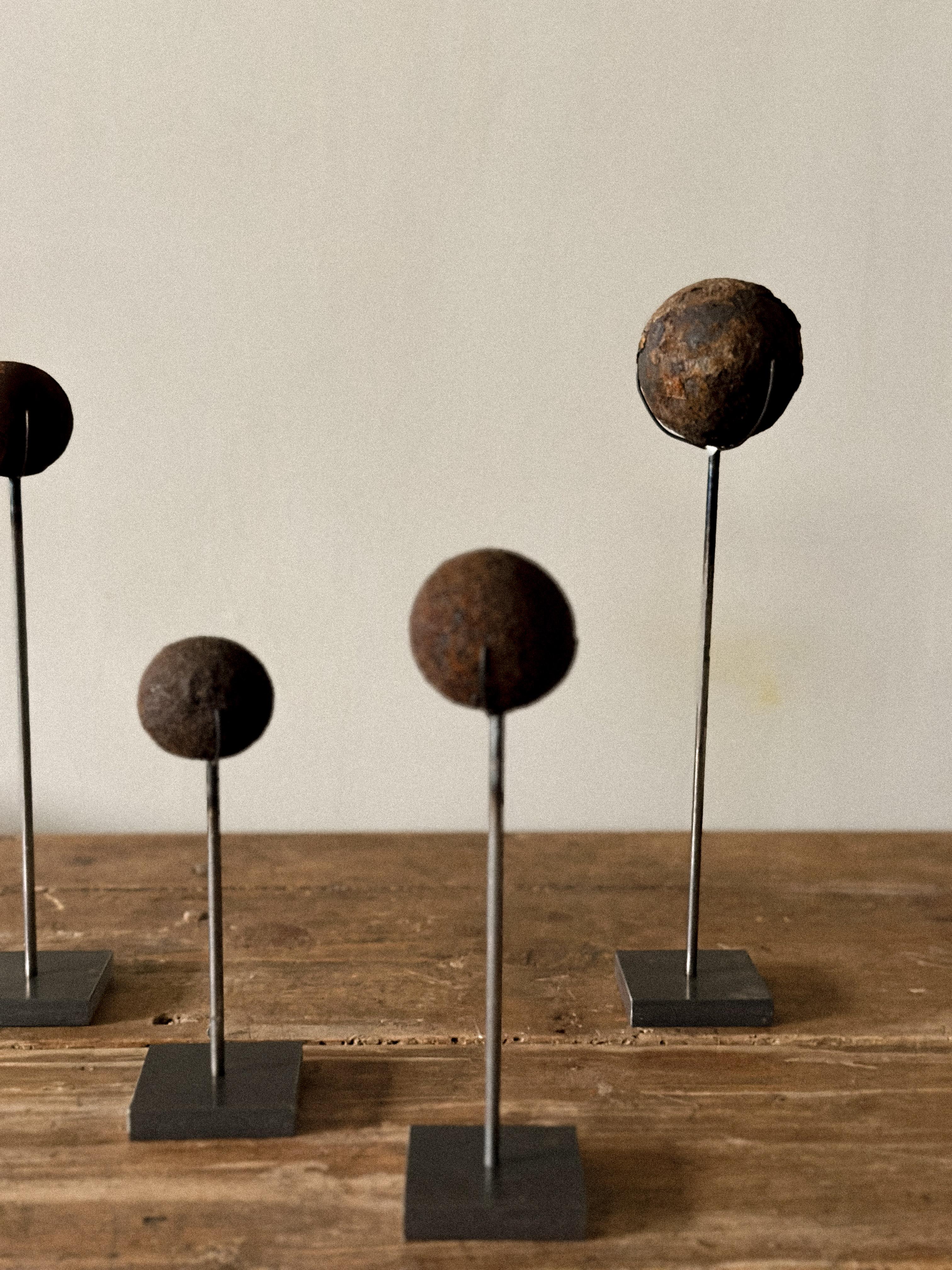 Set of Antique Cannonballs on Custom Stands, Wabi Sabi, Norway, c. 1800s For Sale 2