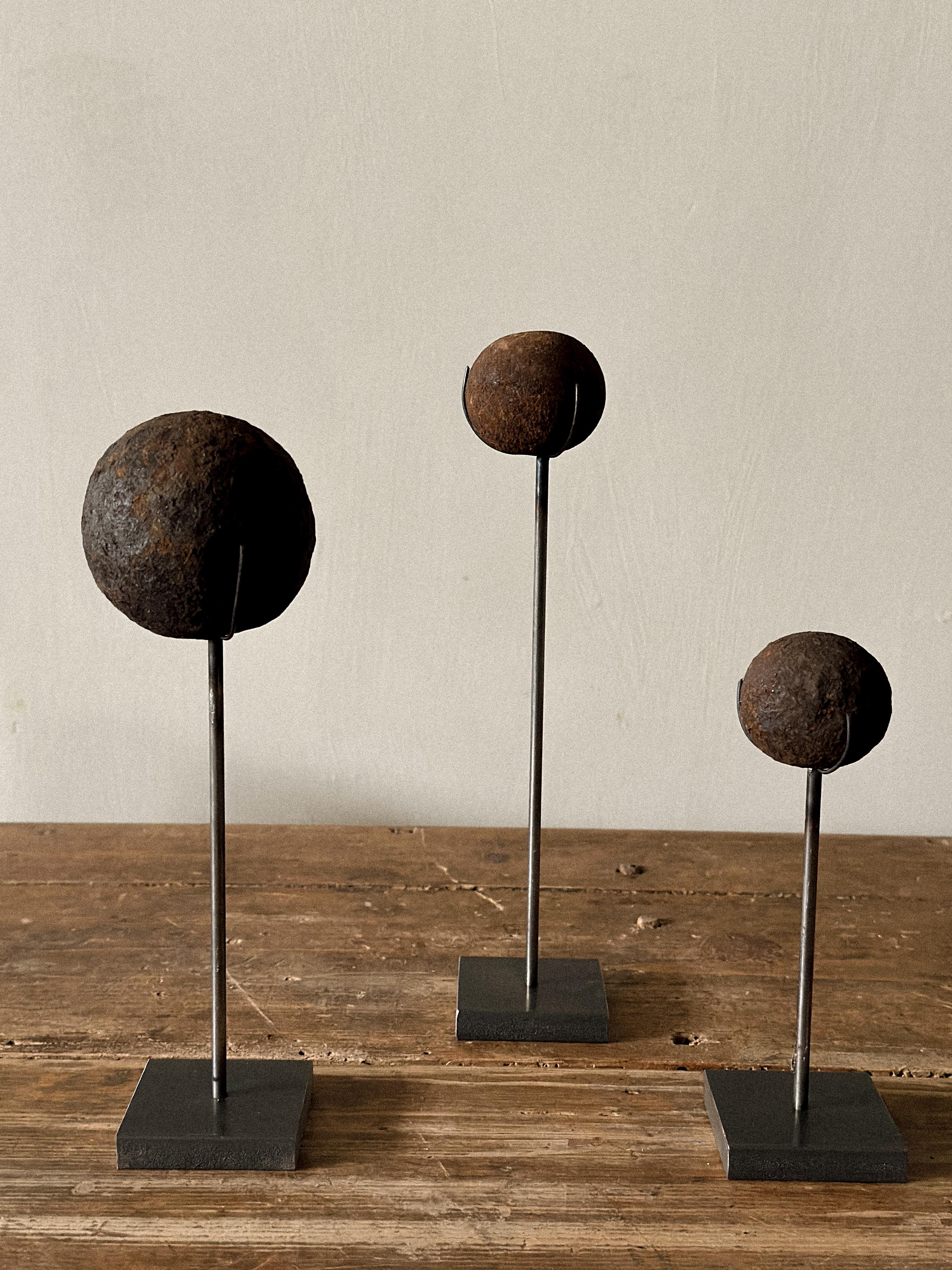 Set of Antique Cannonballs on Custom Stands, Wabi Sabi, Norway, c. 1800s For Sale 3