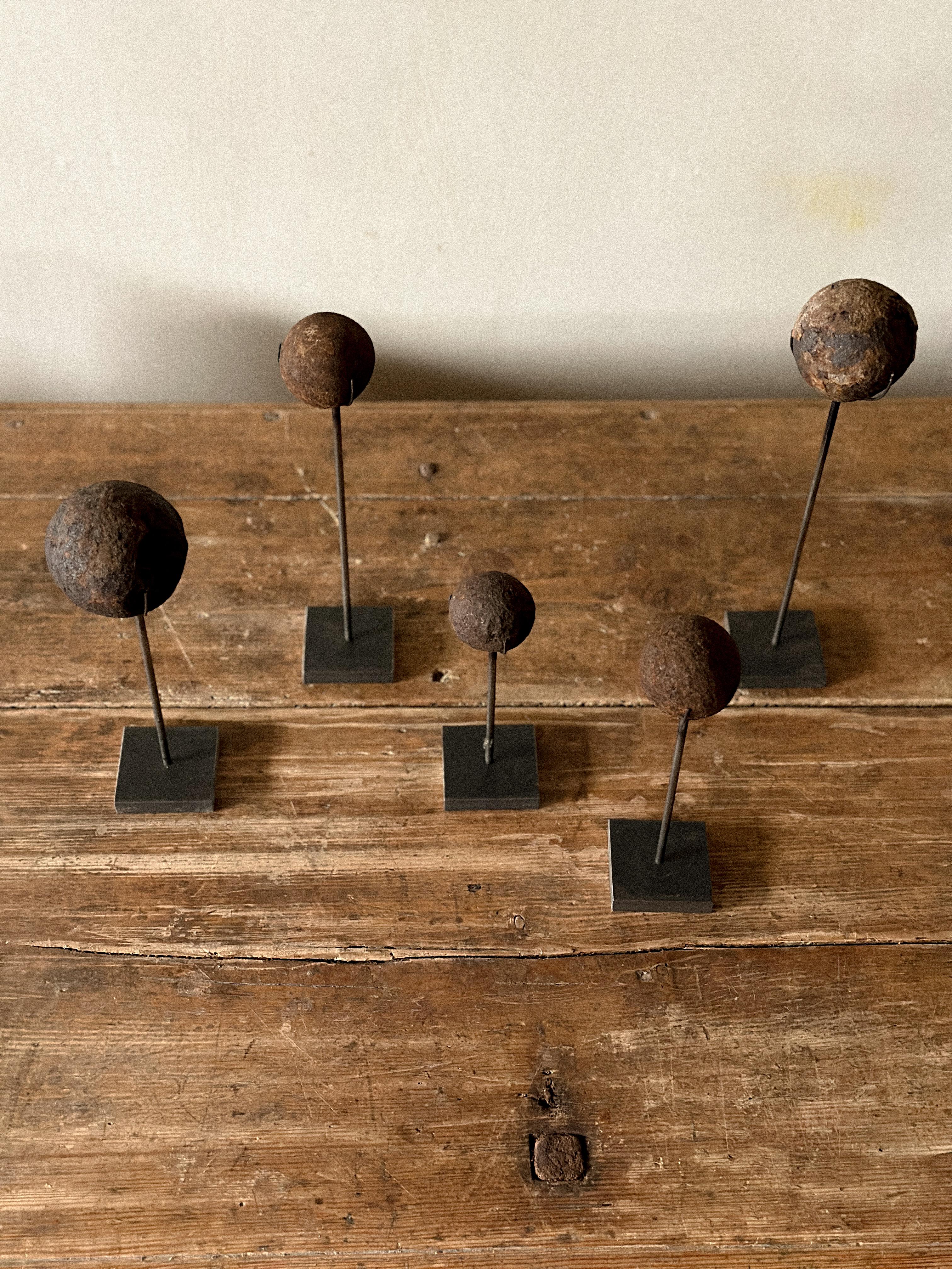 Set of Antique Cannonballs on Custom Stands, Wabi Sabi, Norway, c. 1800s For Sale 5