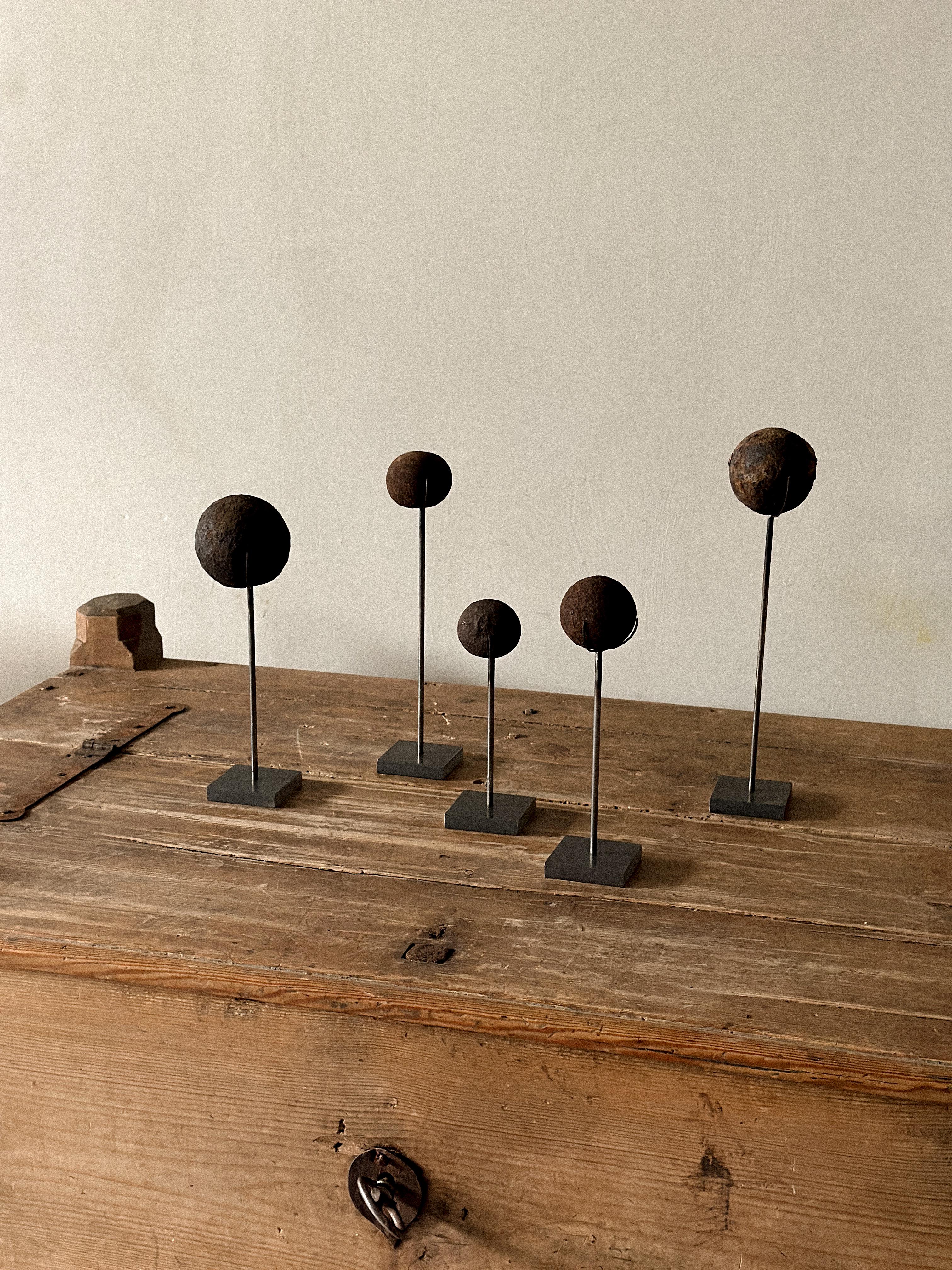Set of Antique Cannonballs on Custom Stands, Wabi Sabi, Norway, c. 1800s For Sale 6