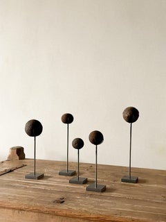 Set of Antique Cannonballs on Custom Stands, Wabi Sabi, Norway, c. 1800s