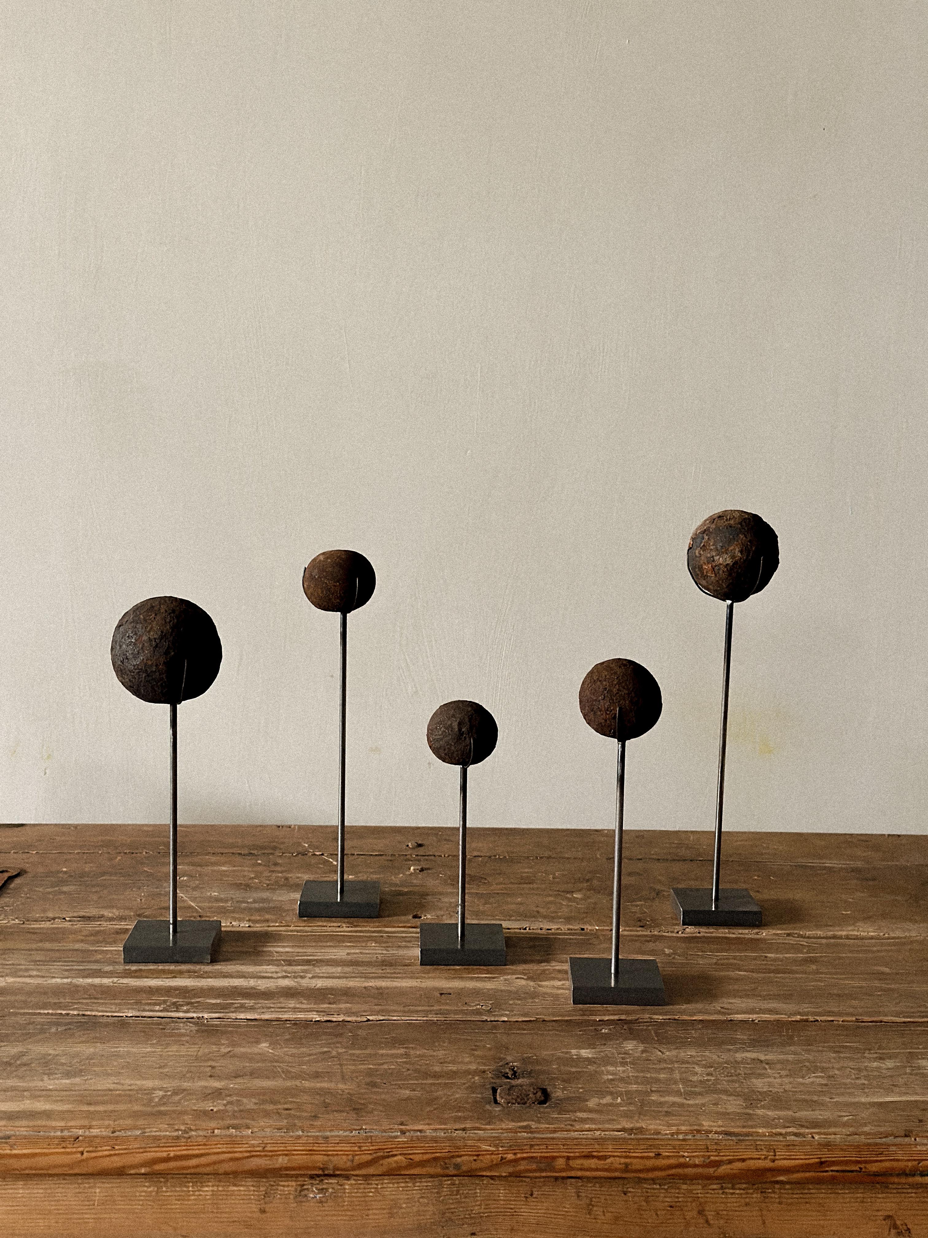 Romantic Set of Antique Cannonballs on Custom Stands, Wabi Sabi, Norway, c. 1800s For Sale