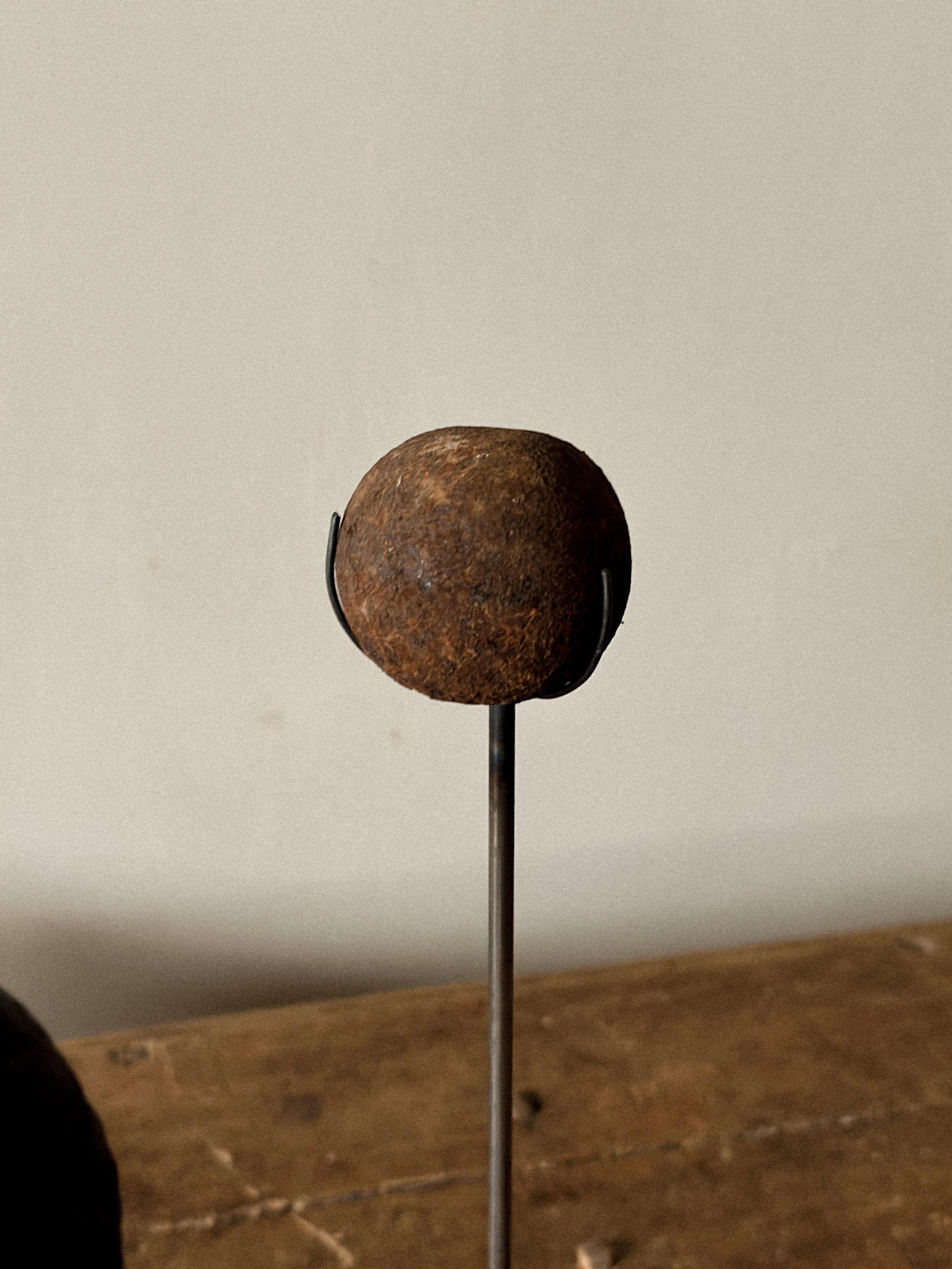 Hand-Crafted Set of Antique Cannonballs on Custom Stands, Wabi Sabi, Norway, c. 1800s For Sale