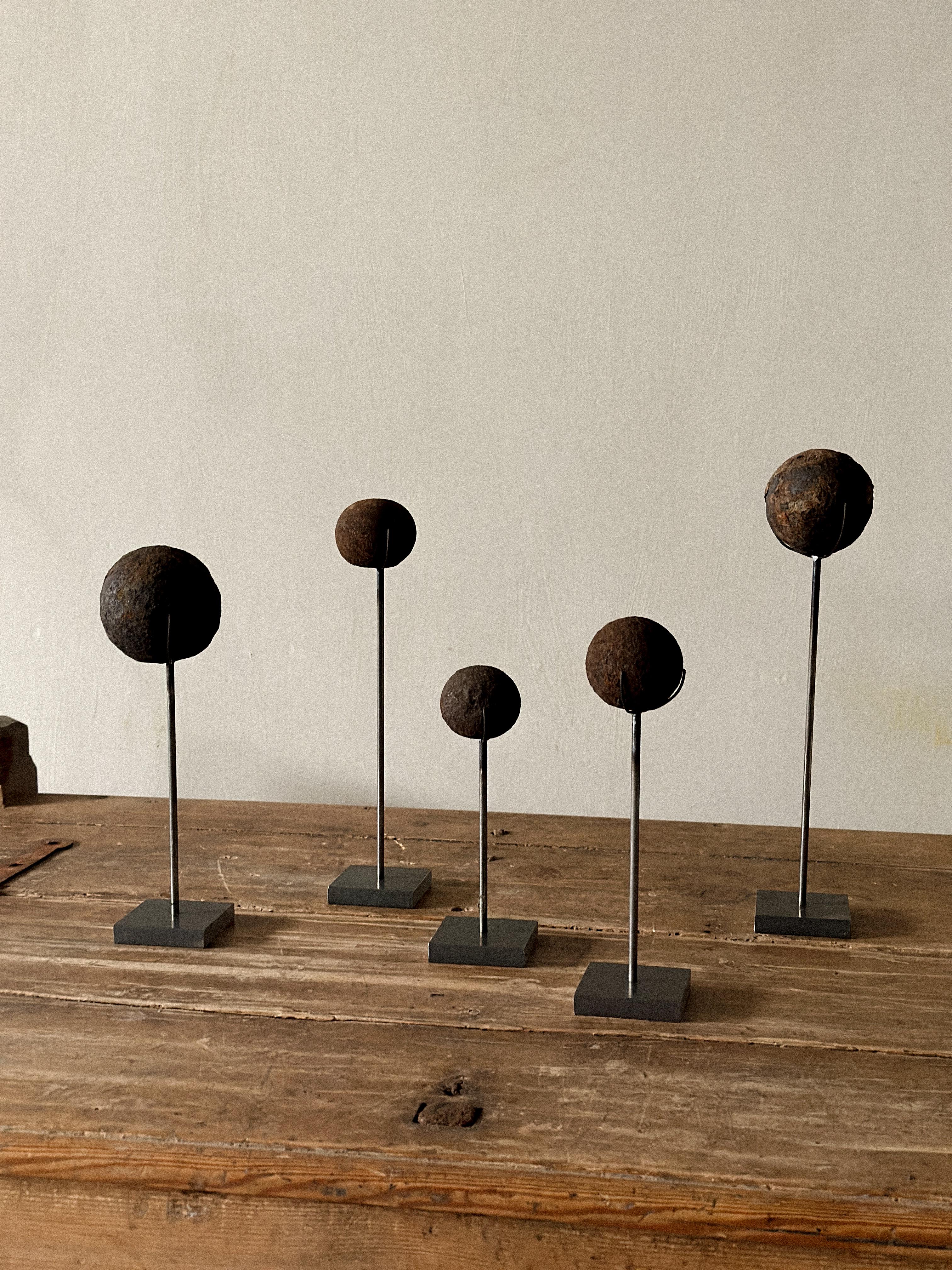 Set of Antique Cannonballs on Custom Stands, Wabi Sabi, Norway, c. 1800s For Sale 1