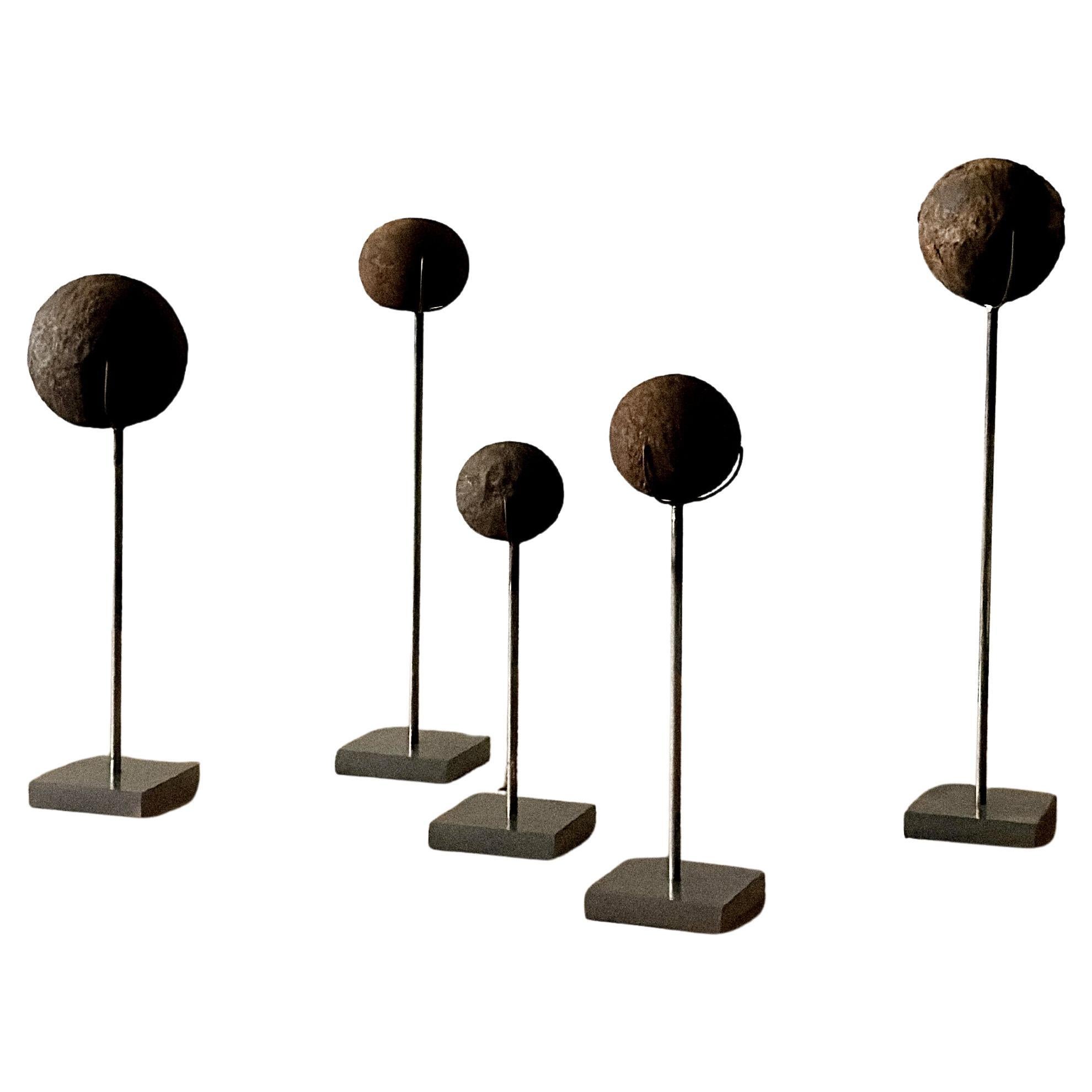 Set of Antique Cannonballs on Custom Stands, Wabi Sabi, Norway, c. 1800s For Sale
