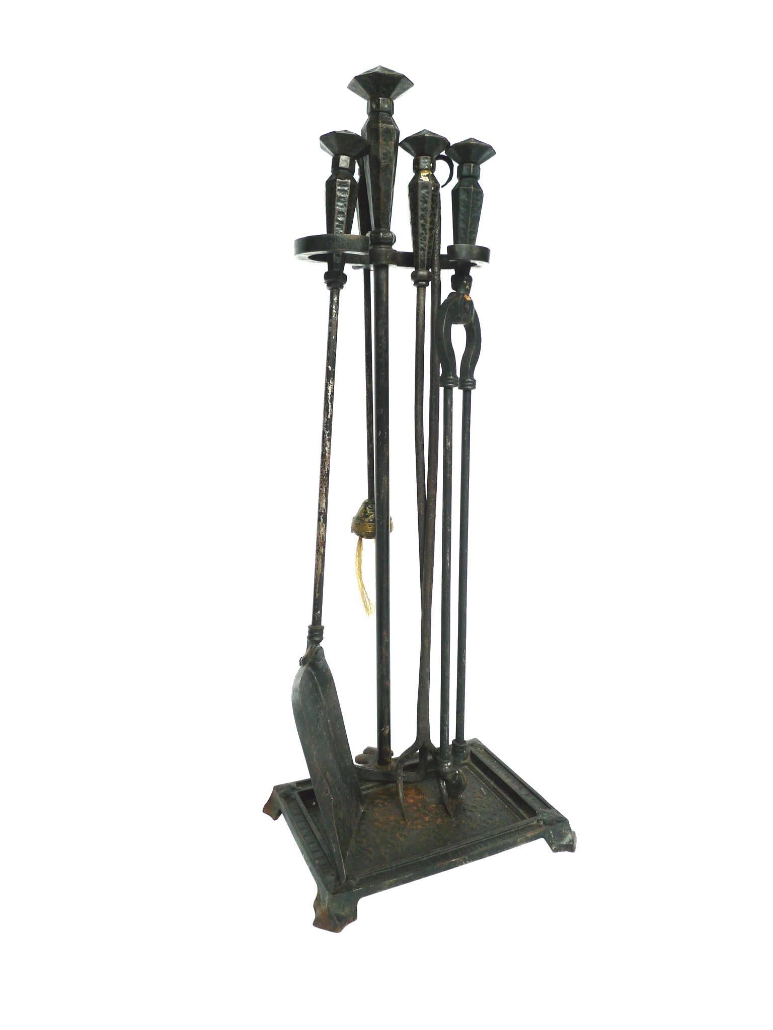 Set of Antique Cast-Iron Andirons and Tools by Bradley & Hubbard 1