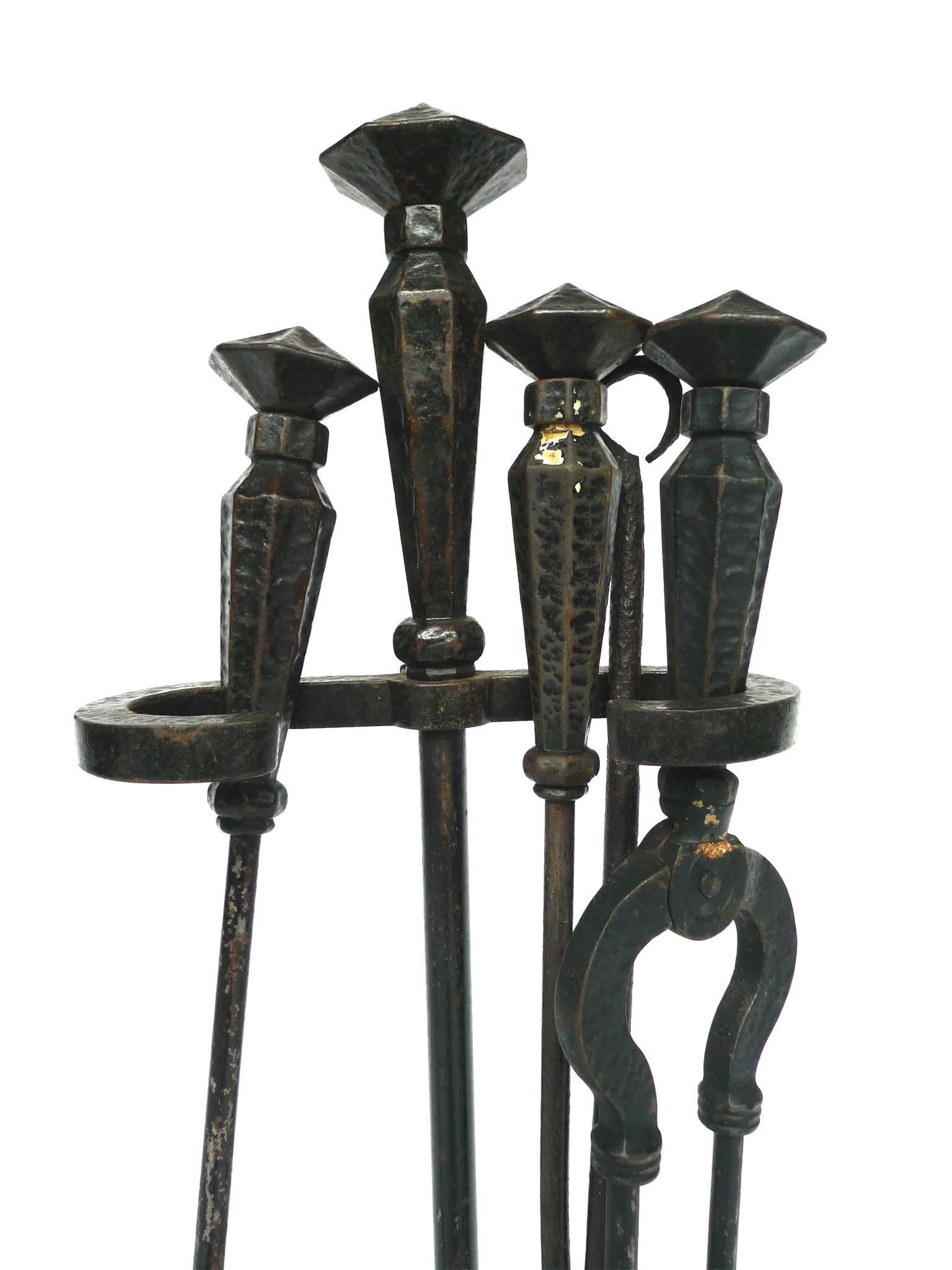 Set of Antique Cast-Iron Andirons and Tools by Bradley & Hubbard 2