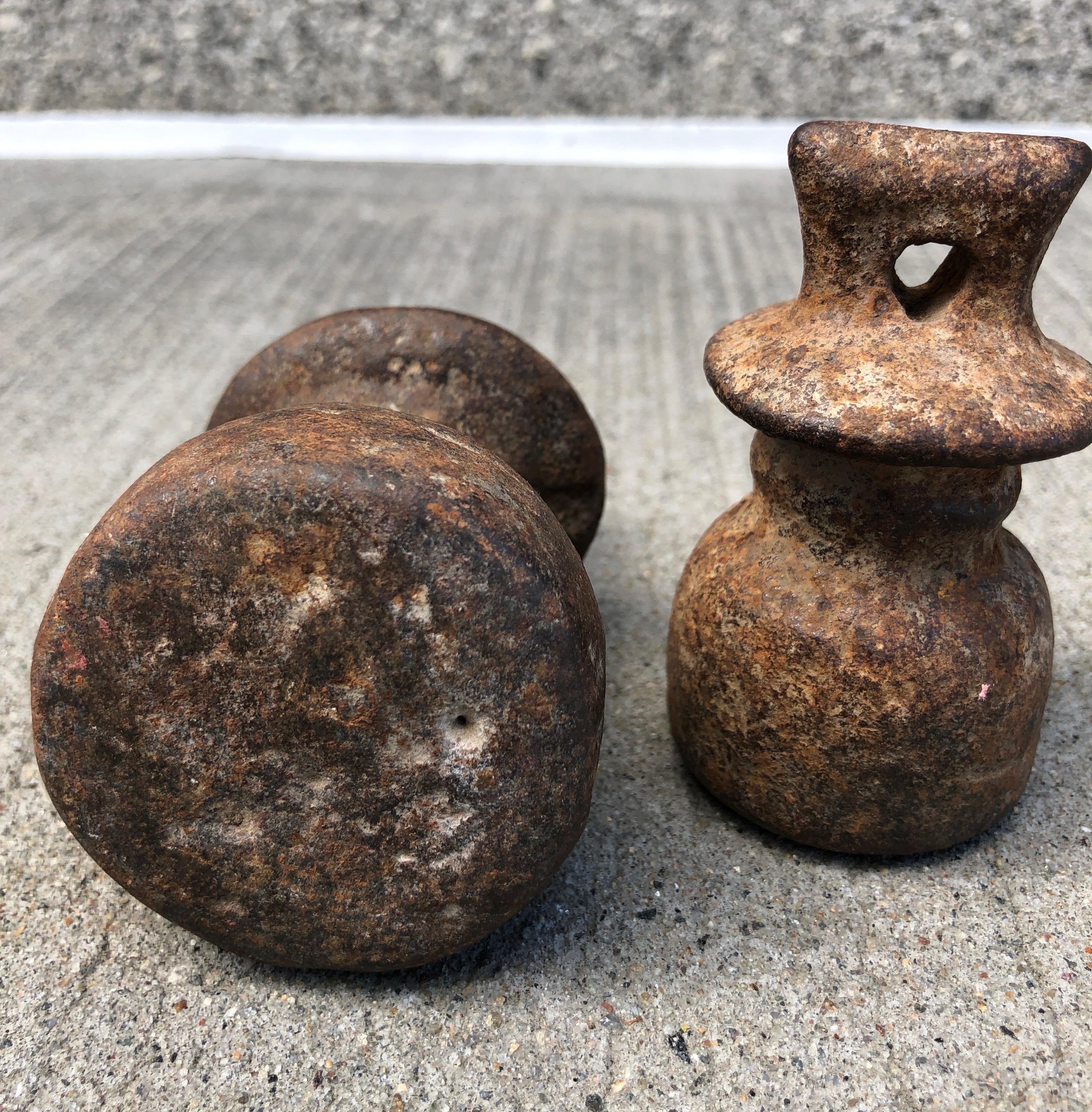 A beautiful pair of solid cast iron Chinese scale weights, each showing great patina. These tactile pieces from Shanxi Province are great for shelf or desk display and use. Sold as a set.
Dimensions: 
Left in main image : Height: 4 diameter: