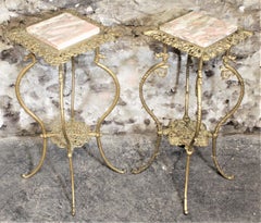 Pair of Antique Cast Metal Plant Stands or Pedestals with Figural Dragon Accents