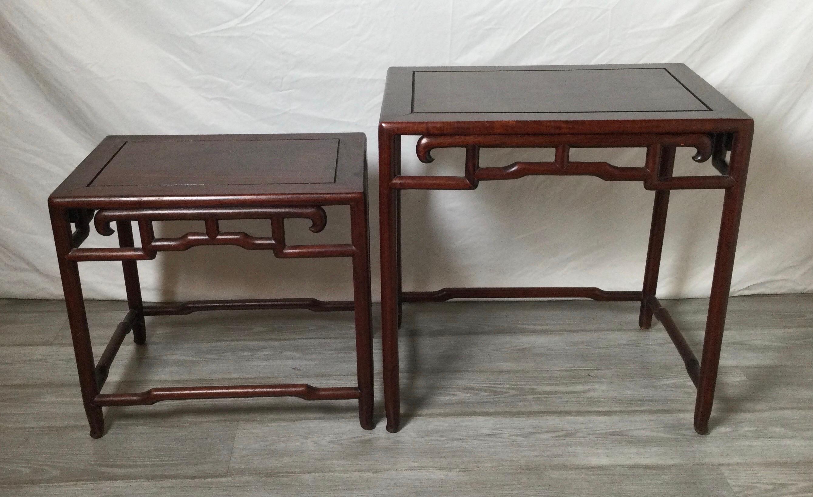 Chinese Export Set of Antique Chines Hongmu Nesting Tables For Sale