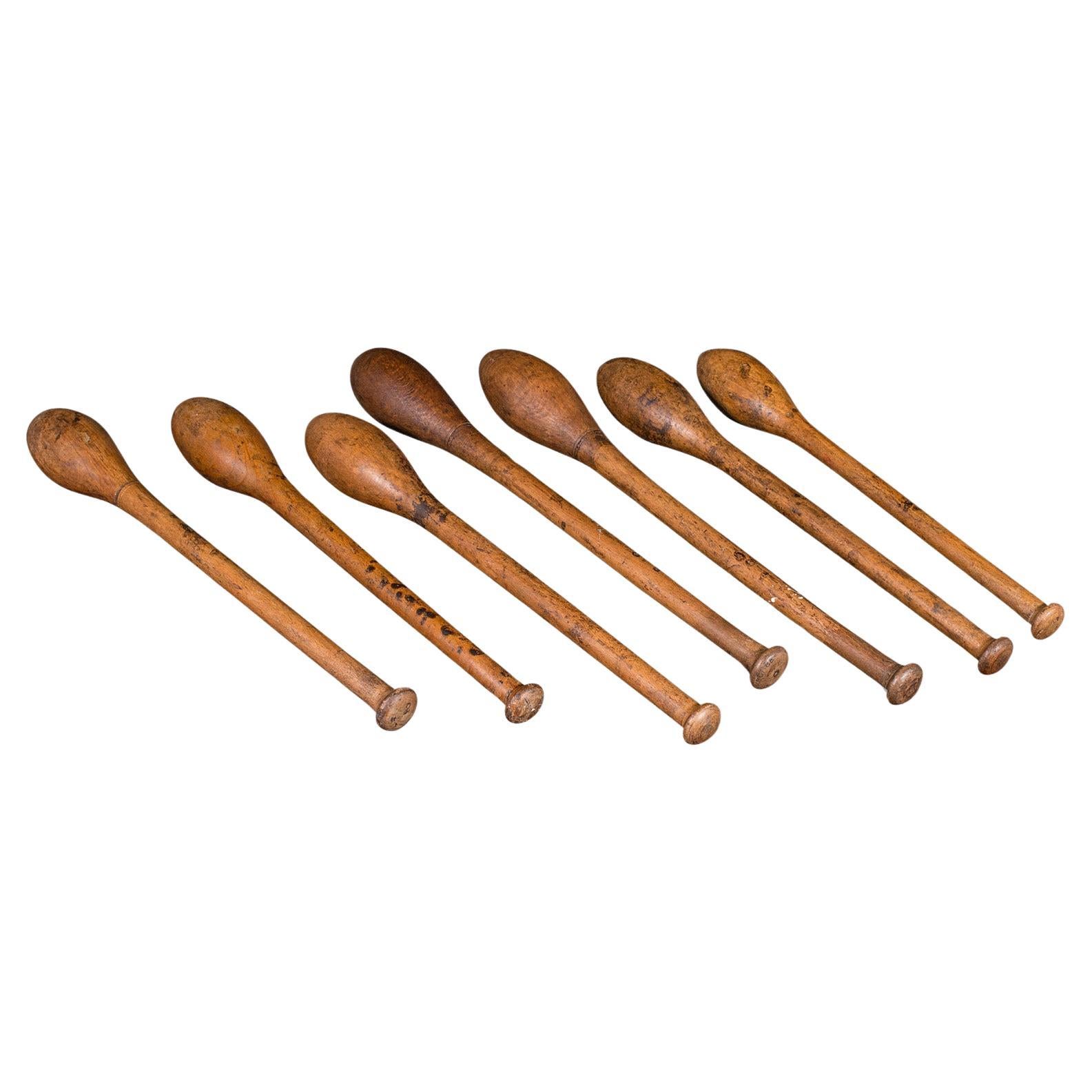 Set Of Antique Circus Juggler's Clubs, English, Beech, Juggling Tool, Circa 1920