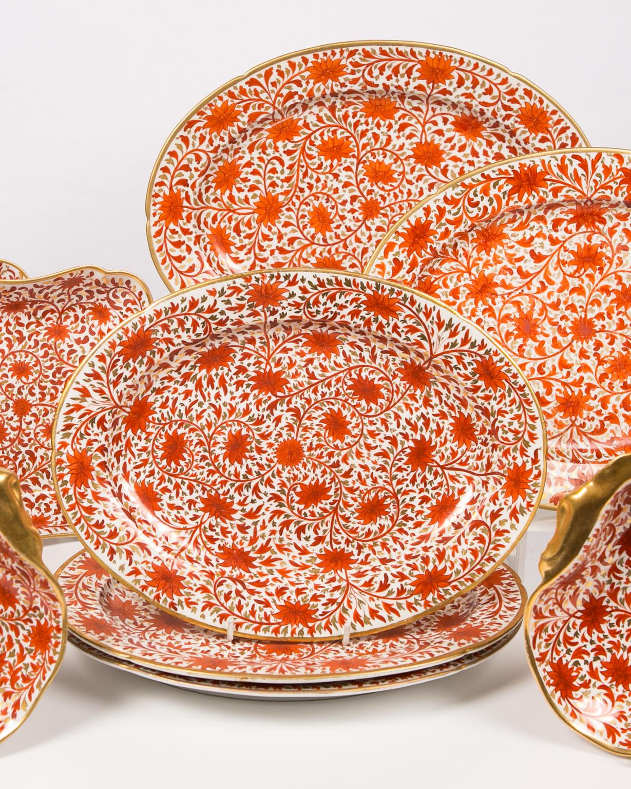 Set of Antique Coalport Porcelain Red Chrysanthemum Pattern Dishes 3