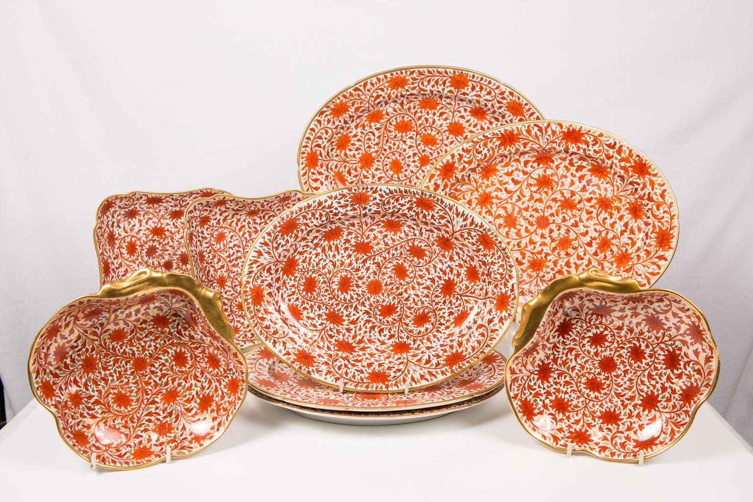 Set of Antique Coalport Porcelain Red Chrysanthemum Pattern Dishes 4