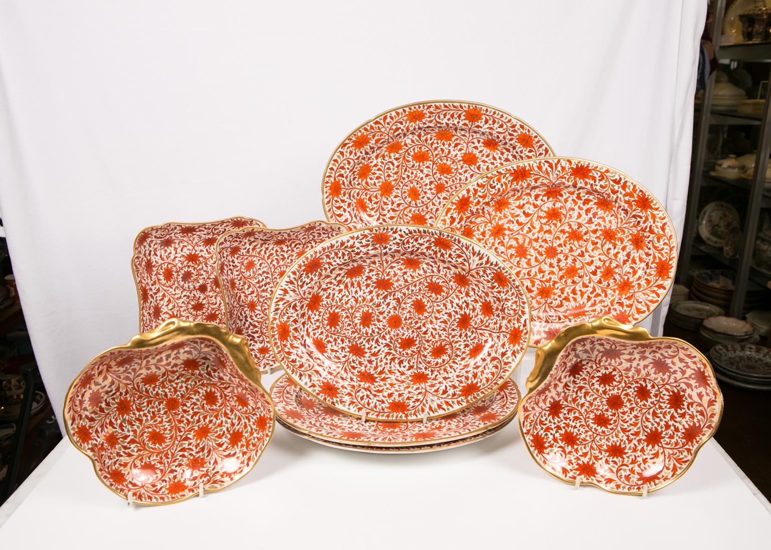 Set of Antique Coalport Porcelain Red Chrysanthemum Pattern Dishes 5