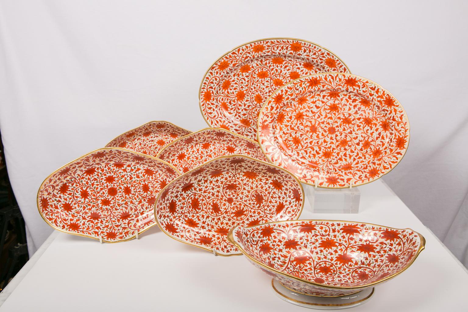 Set of Antique Coalport Porcelain Red Chrysanthemum Pattern Dishes In Excellent Condition In Katonah, NY
