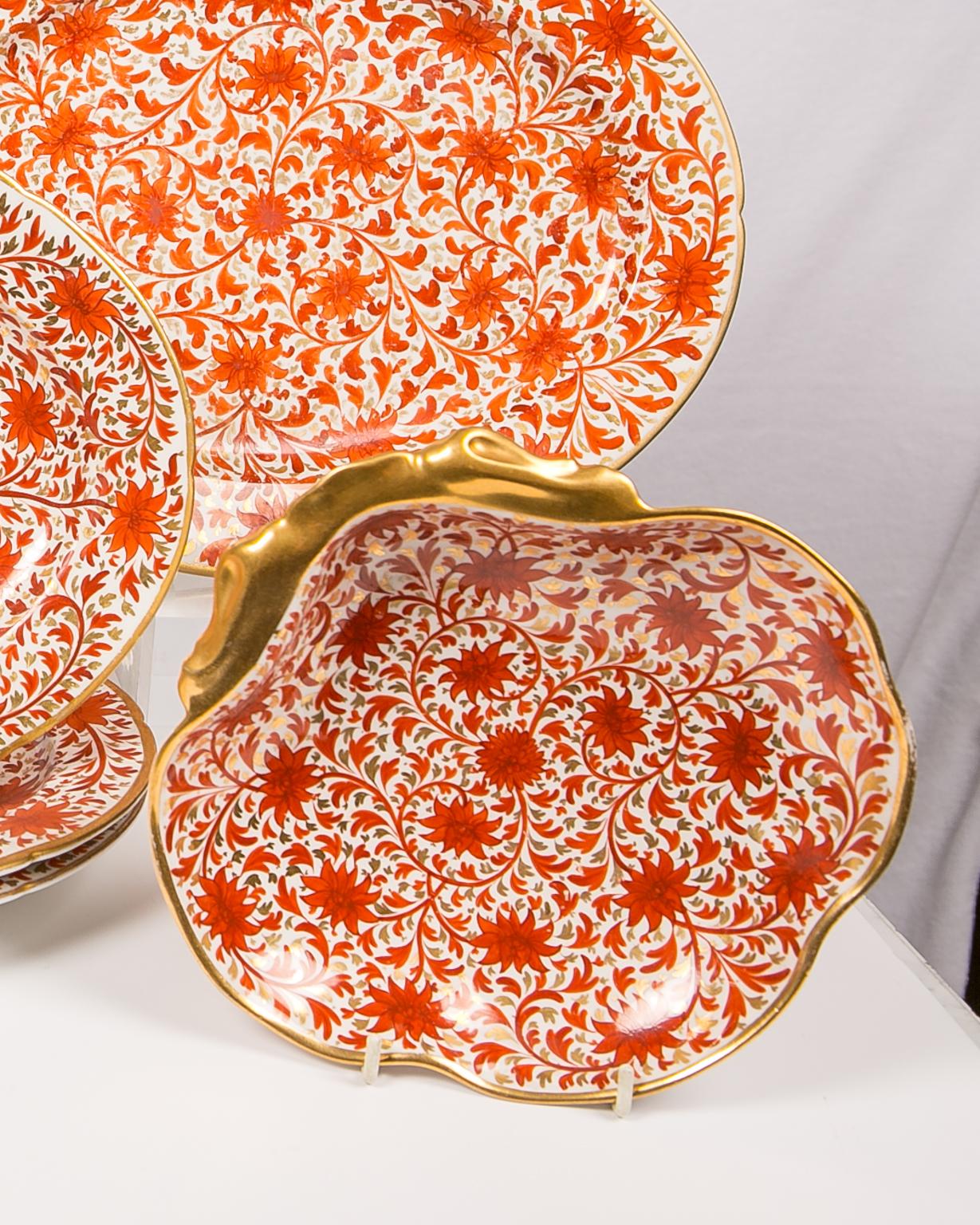 Set of Antique Coalport Porcelain Red Chrysanthemum Pattern Dishes 2