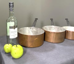 Set of Antique Cooking Pots Copper and cast Iron Handels, France 1900