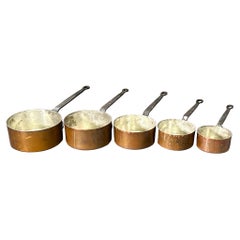 Set of Antique Cooking Pots Copper and cast Iron Handels, France 1900