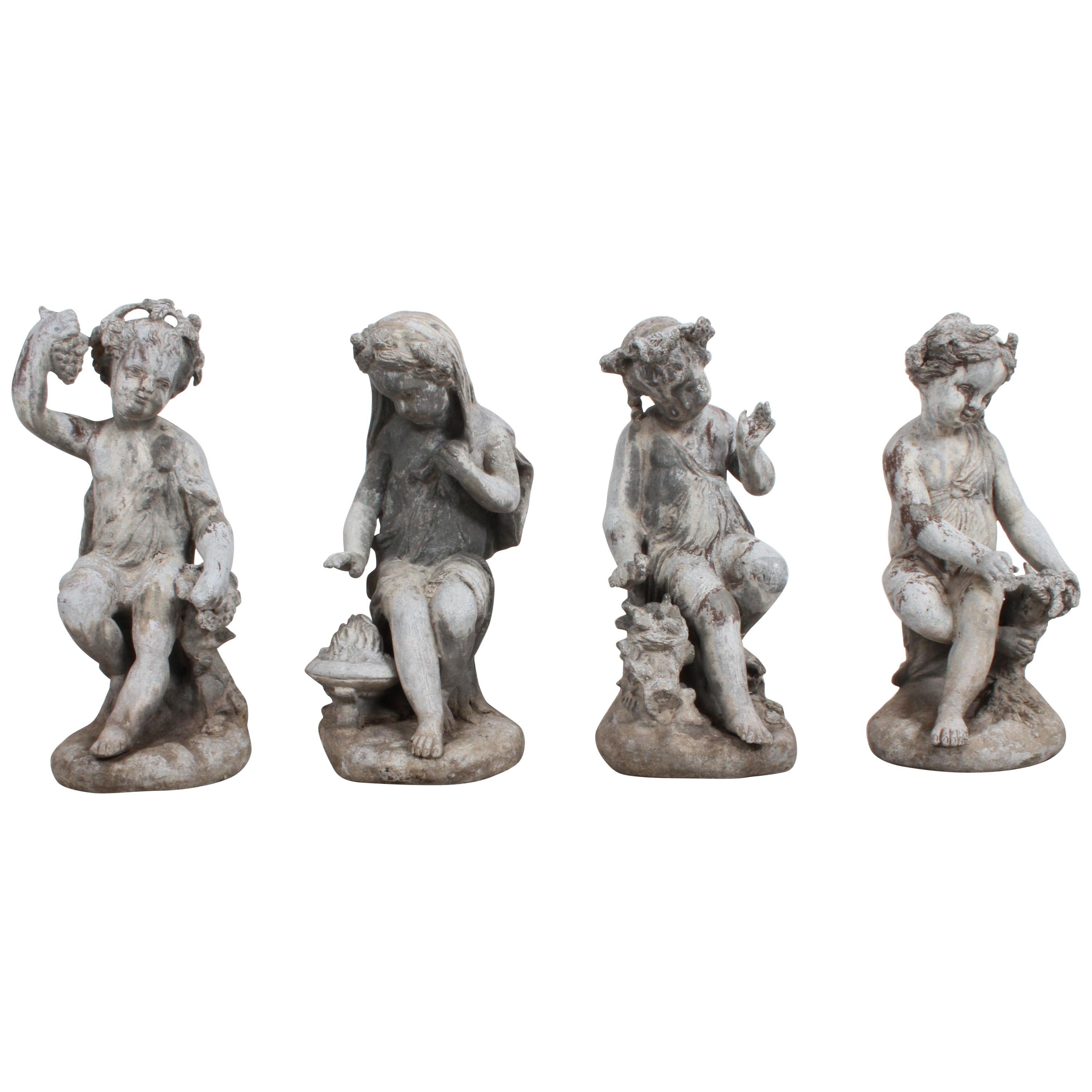 Set of Antique English Garden Four Seasons Lead Figures