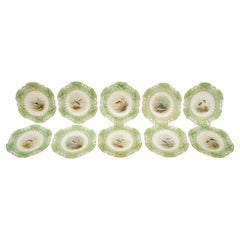 Set of Antique English Hand Painted Fish Plates, Custom Order Great Shell Detail