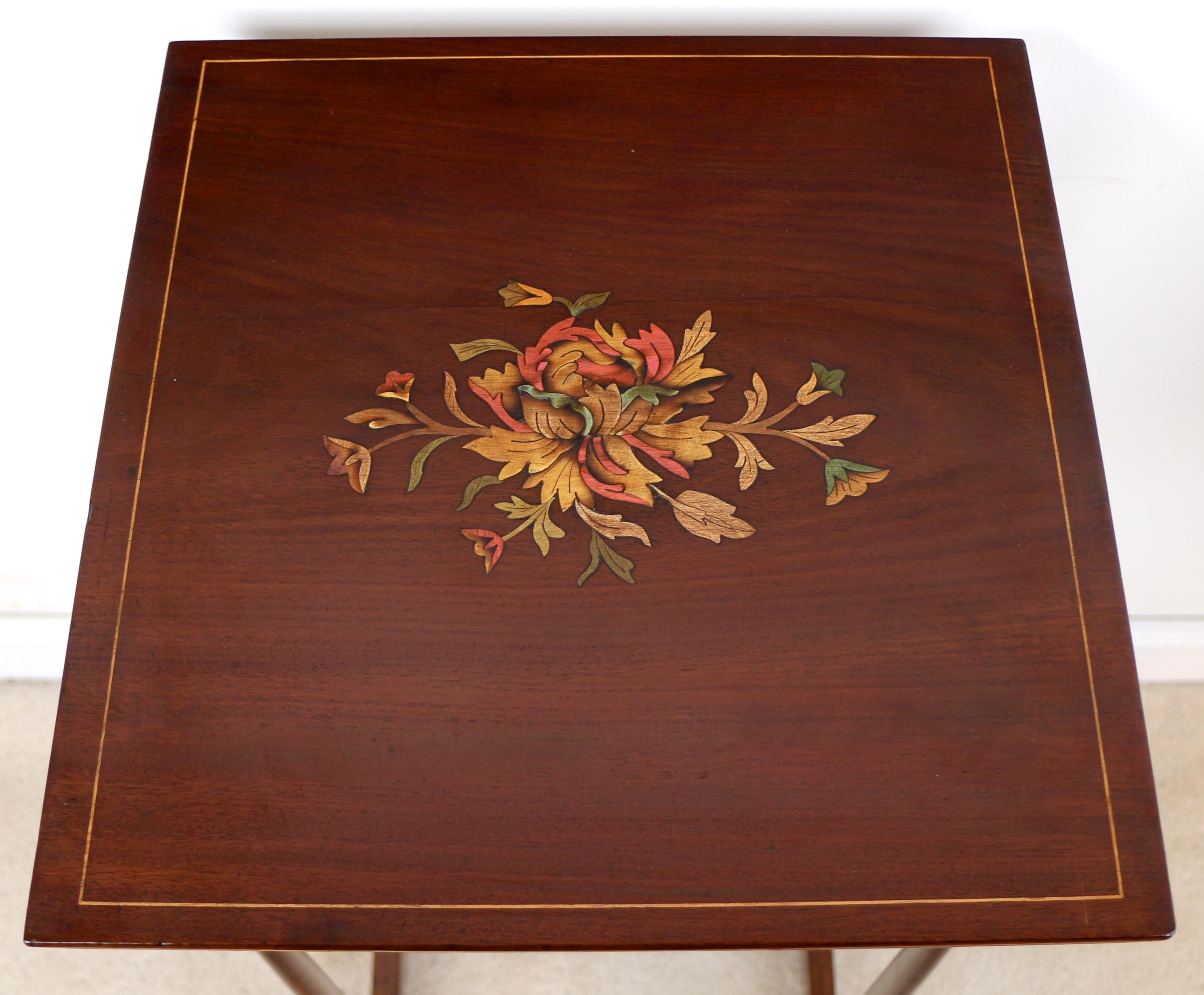 Set of Antique English Victorian Mahogany and Marquetry Inlaid Quartetto Tables For Sale 8