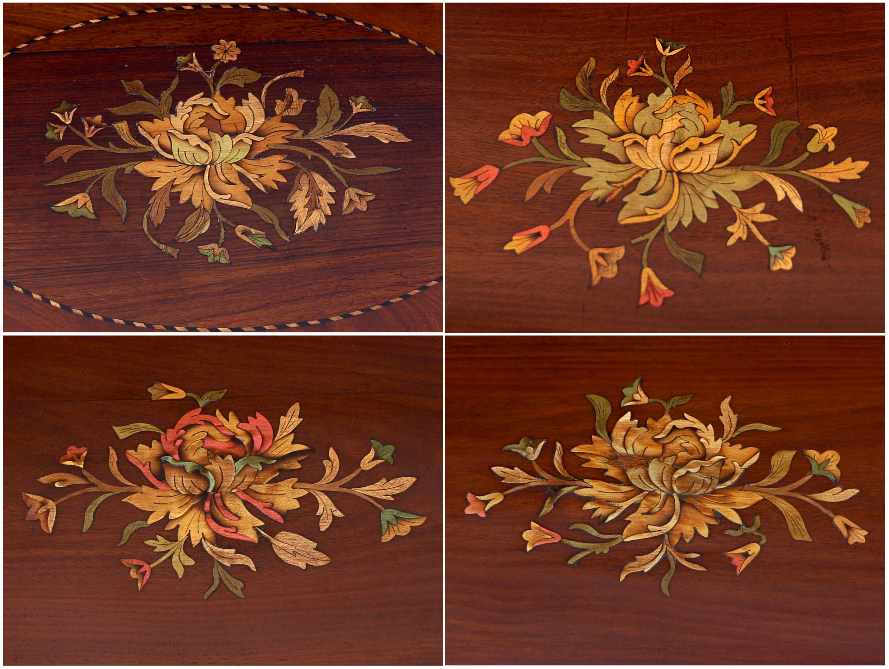 Set of Antique English Victorian Mahogany and Marquetry Inlaid Quartetto Tables For Sale 10