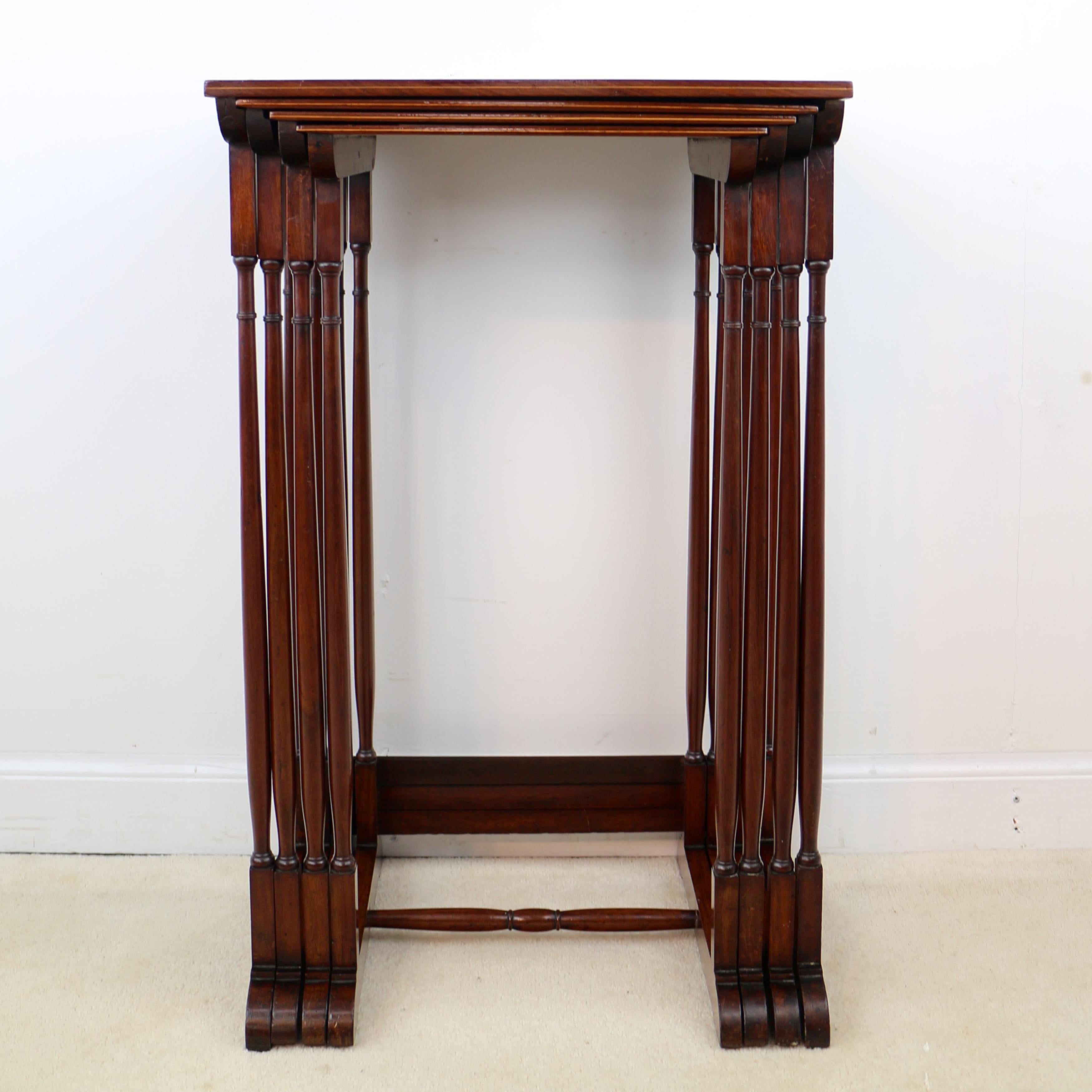 Set of Antique English Victorian Mahogany and Marquetry Inlaid Quartetto Tables For Sale 11