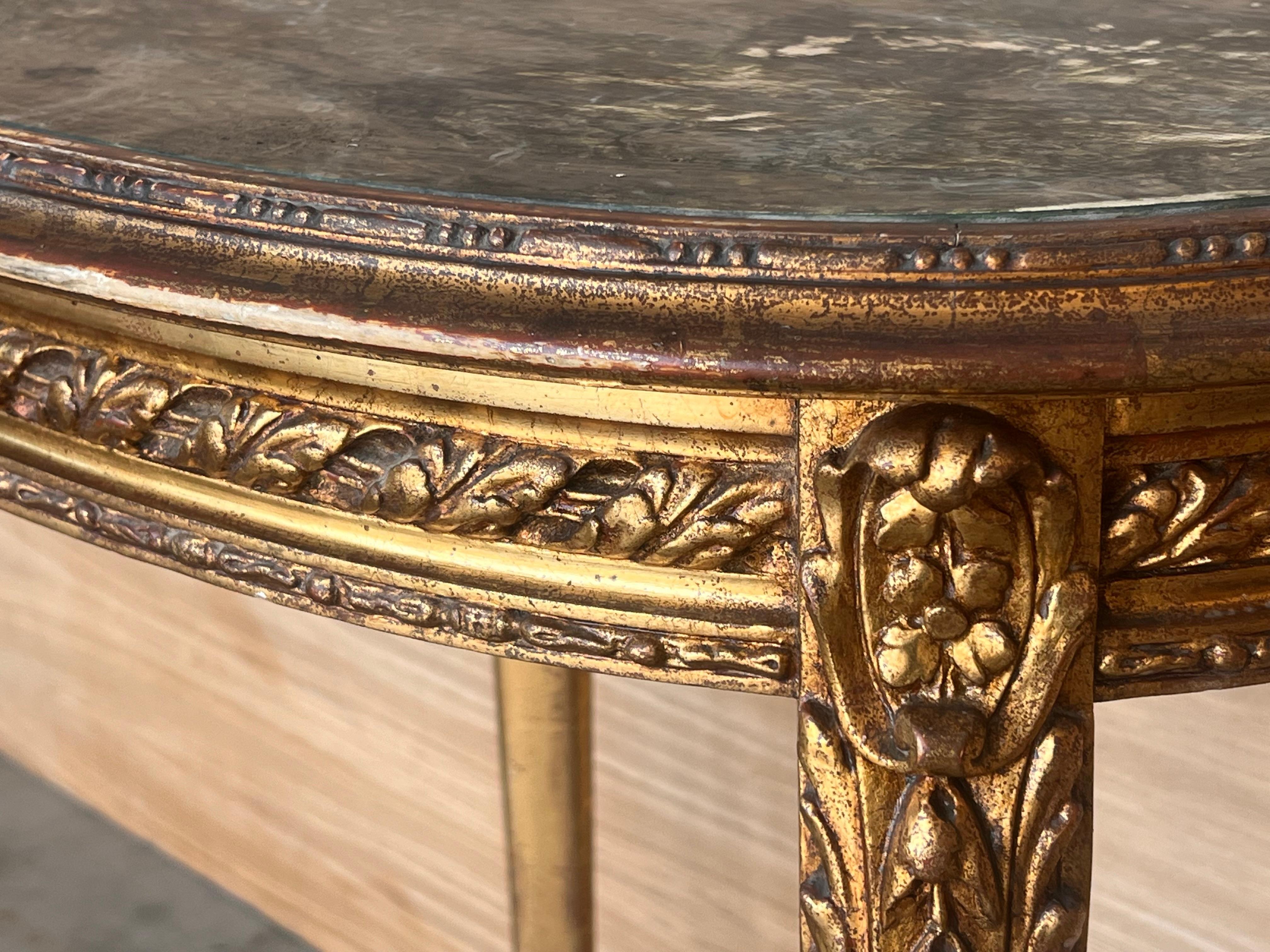 Set of Antique French Louis XVI Style Gilded Oval Console Table with Chairs For Sale 7