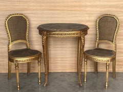 Set of Antique French Louis XVI Style Gilded Oval Console Table with Chairs