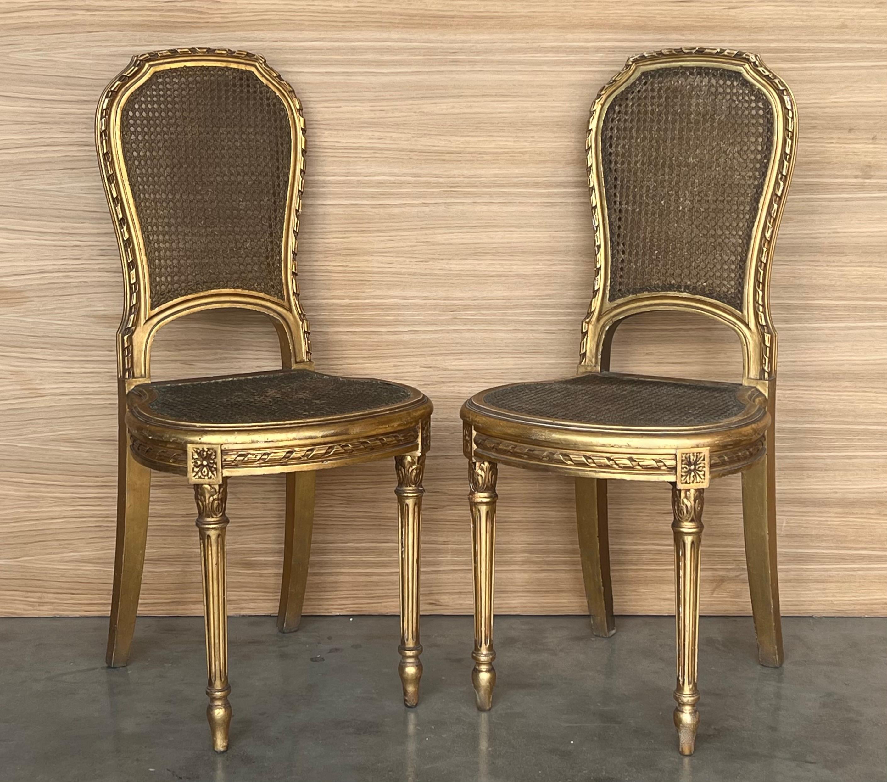 Set of Antique French Louis XVI Style Gilded Oval Console Table with Chairs For Sale 1