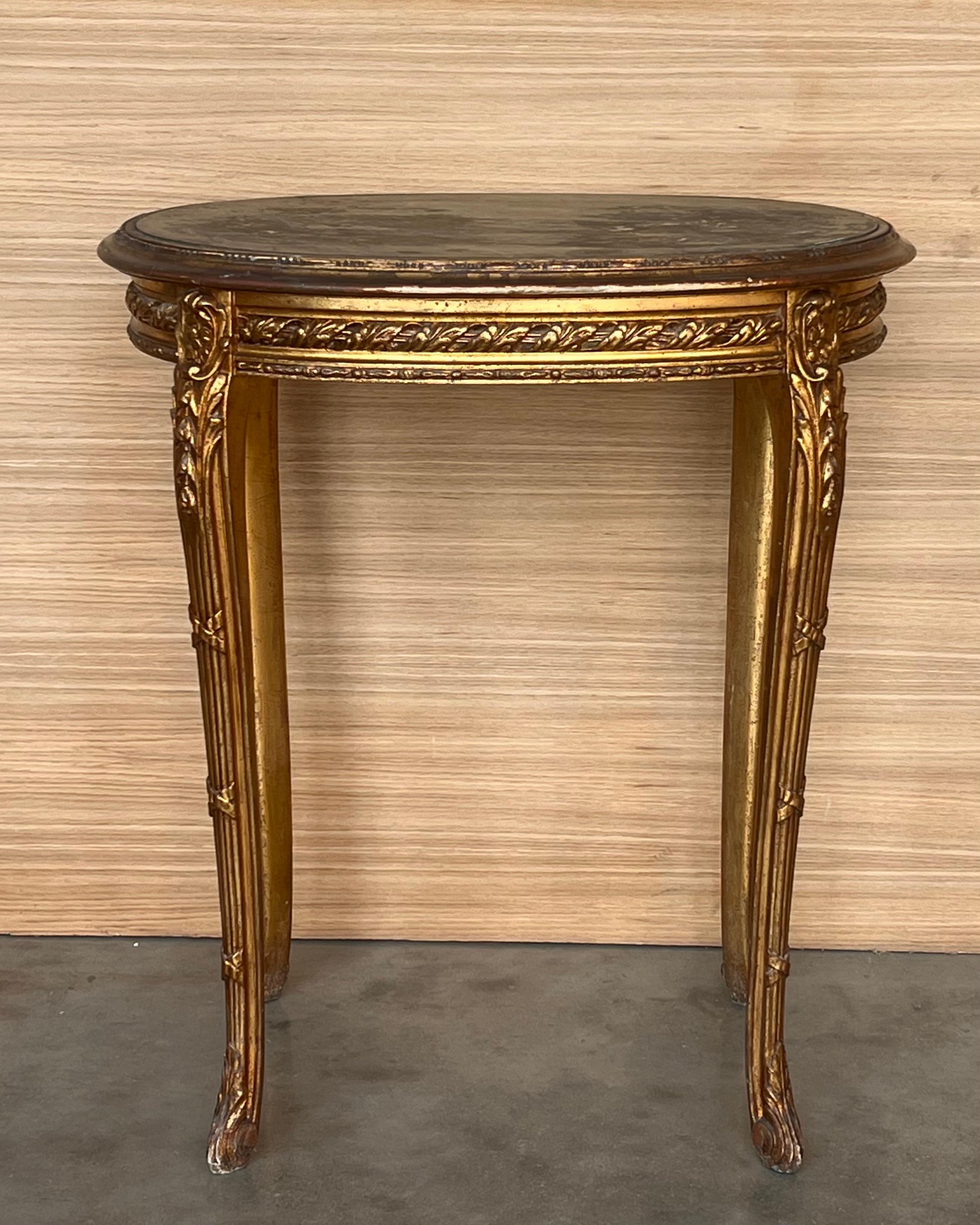 Set of Antique French Louis XVI Style Gilded Oval Console Table with Chairs For Sale 2