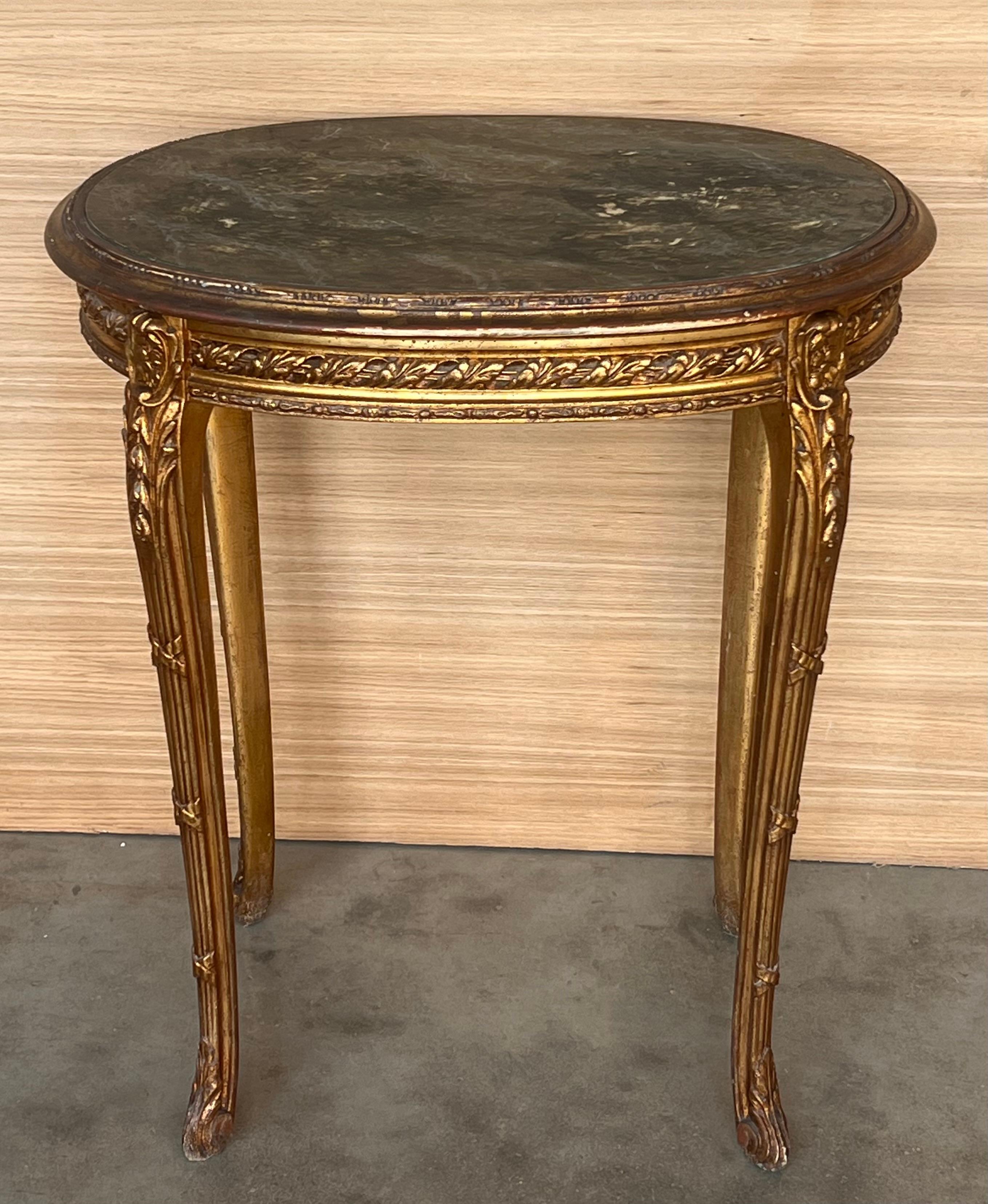 Set of Antique French Louis XVI Style Gilded Oval Console Table with Chairs For Sale 3
