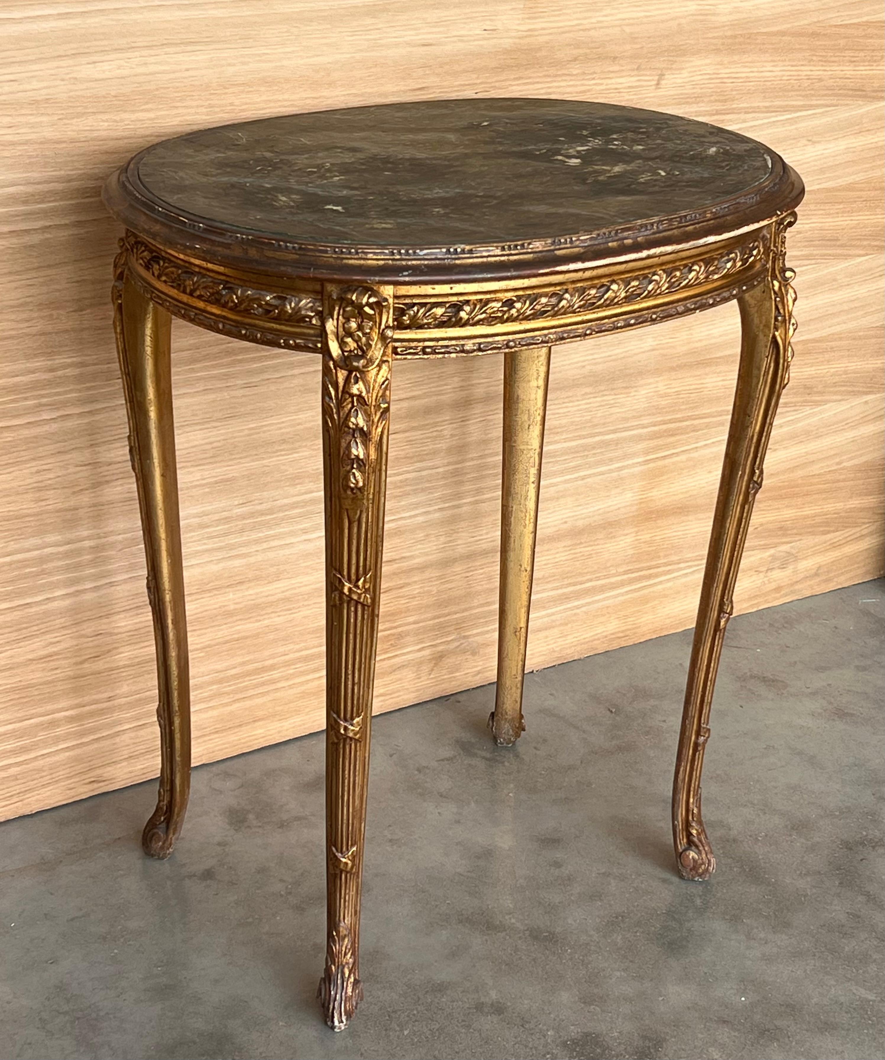 Set of Antique French Louis XVI Style Gilded Oval Console Table with Chairs For Sale 4