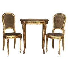 Set of Antique French Louis XVI Style Gilded Oval Console Table with Chairs