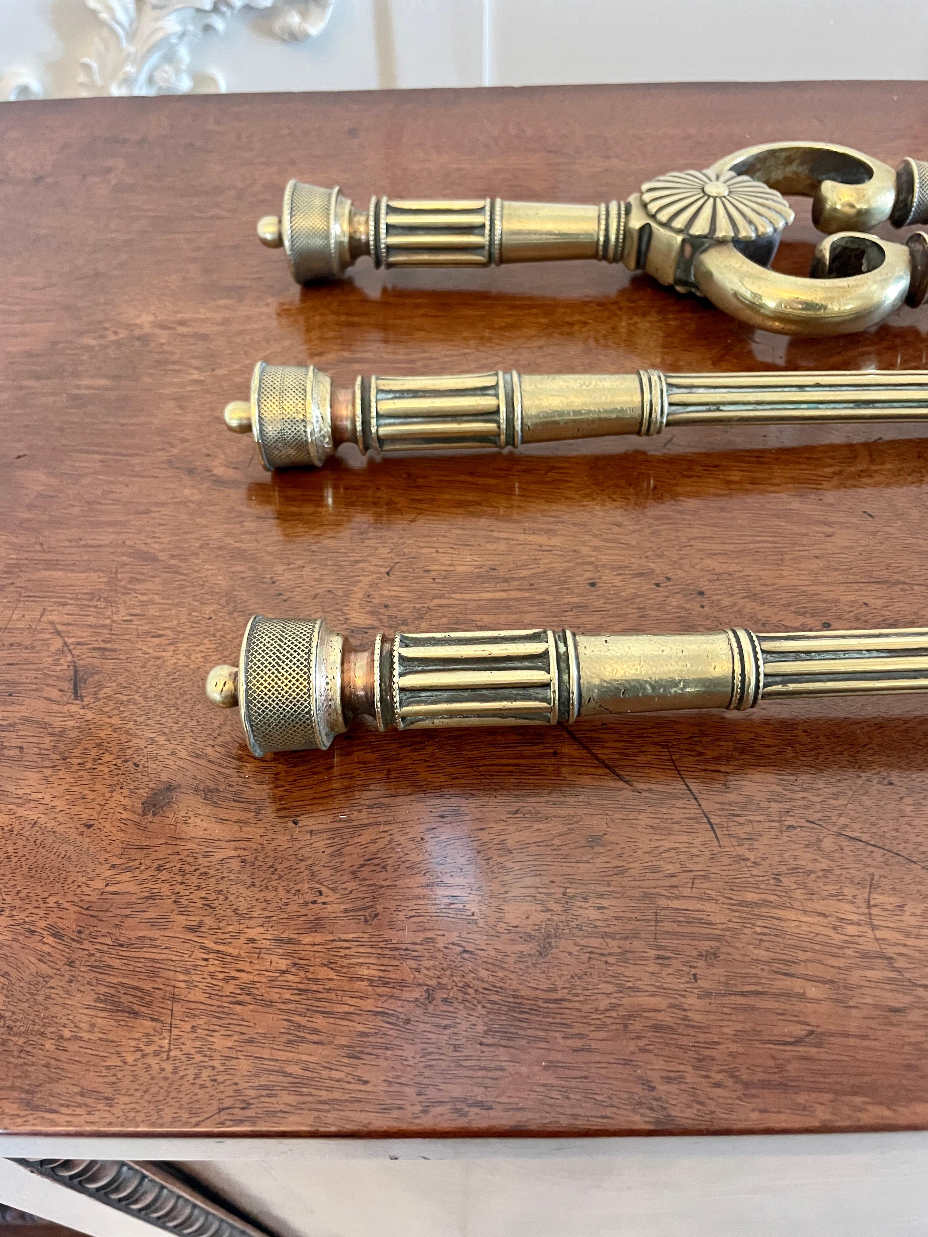 Set of Antique George III Quality Brass Fire Irons For Sale 5