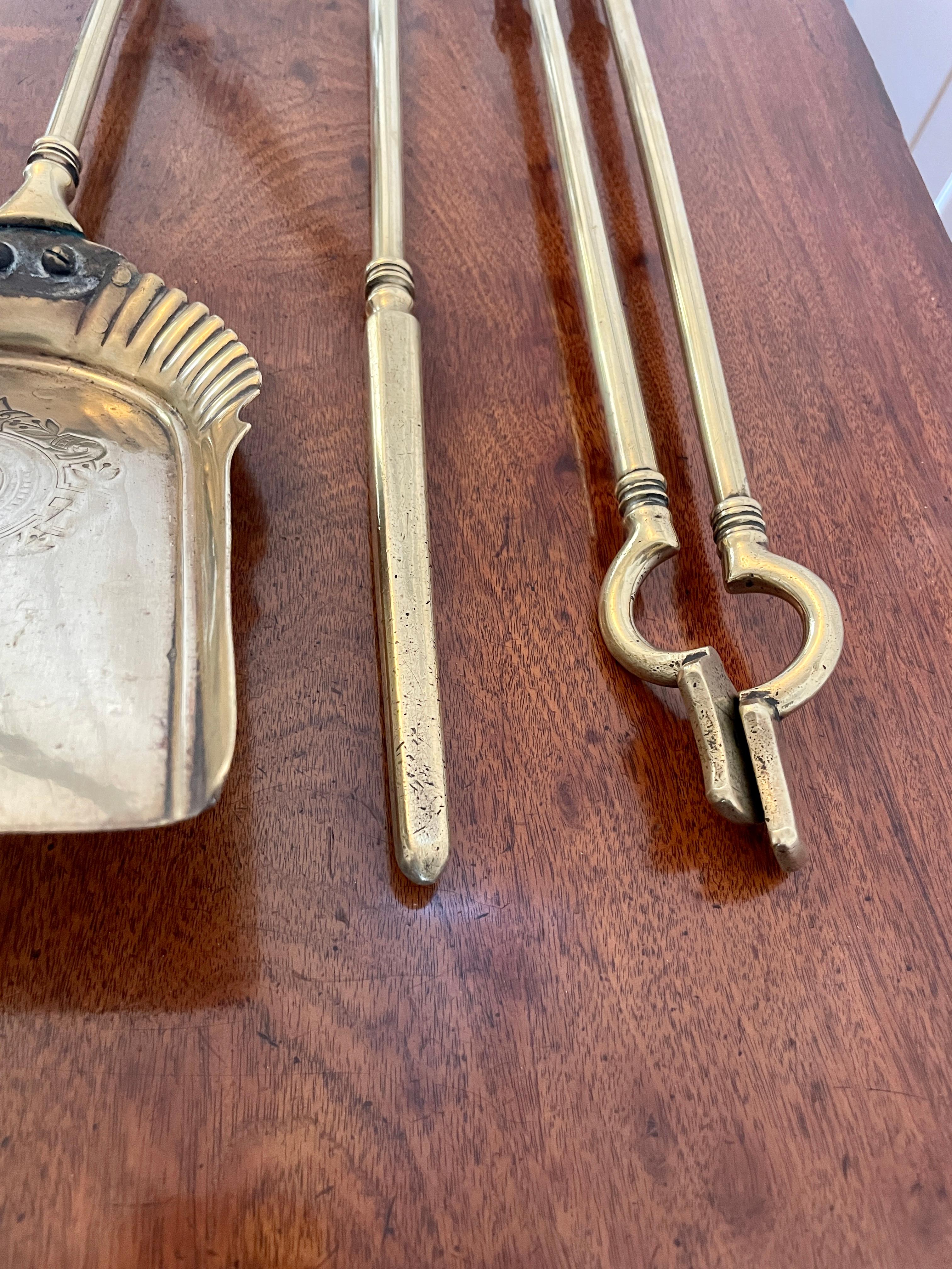 19th Century Set of Antique George III Quality Brass Fire Irons For Sale