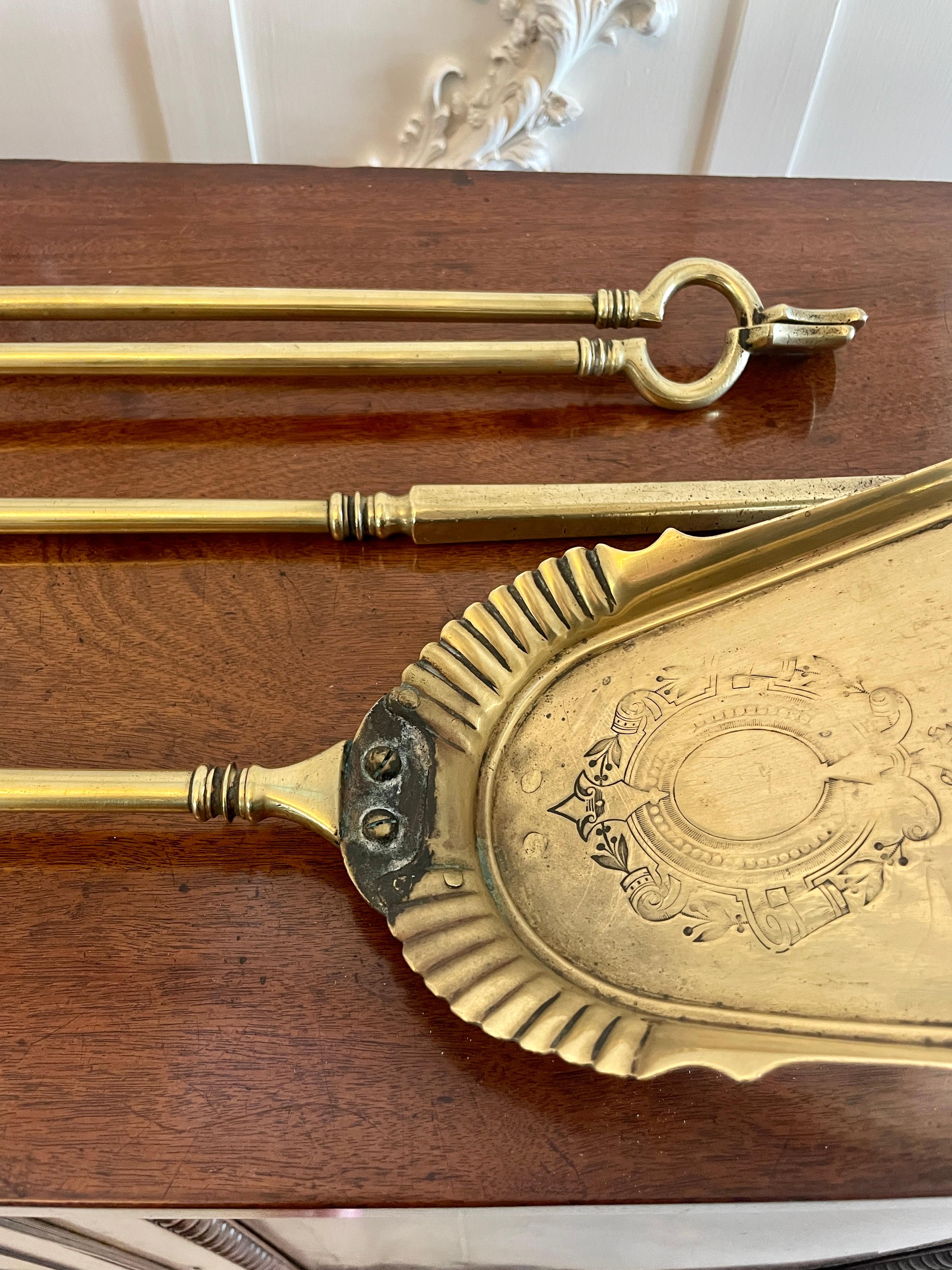 Set of Antique George III Quality Brass Fire Irons For Sale 3