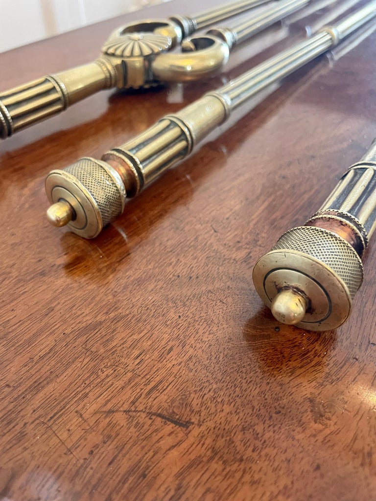 Set of Antique III Quality Brass Fire Irons For Sale at 1stDibs