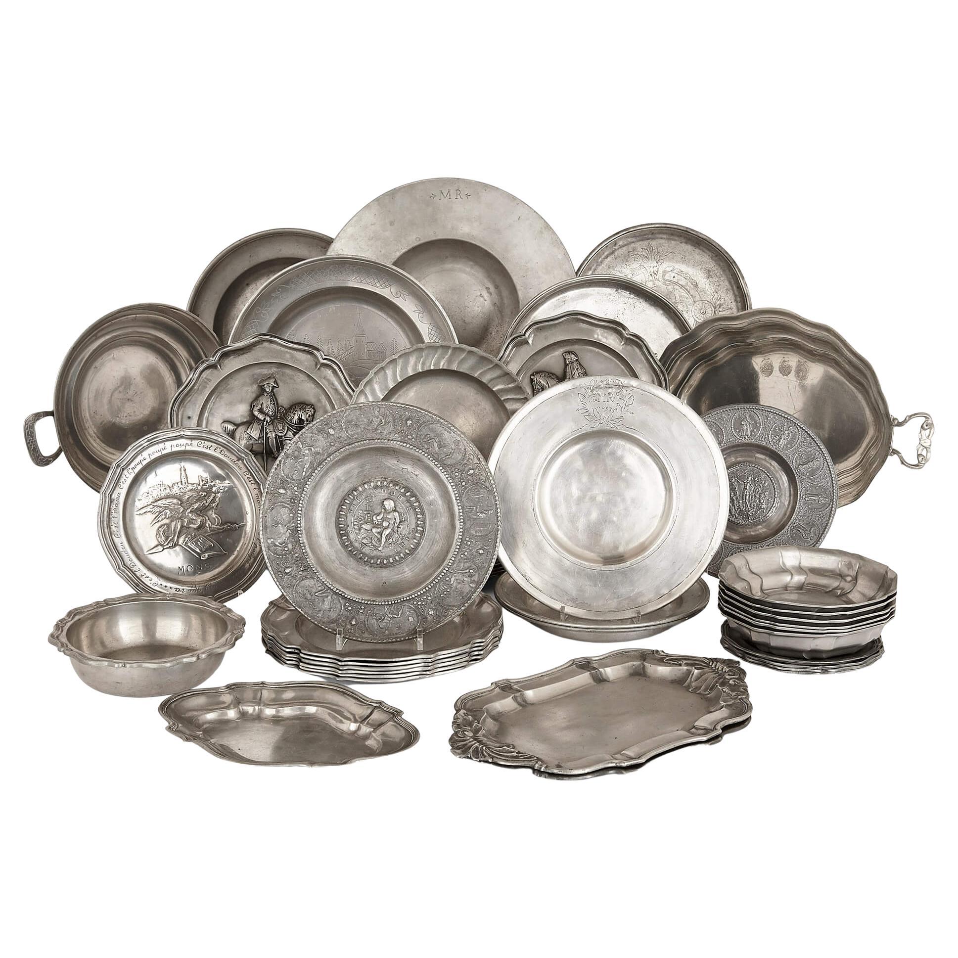 Set of Antique German Pewter Plates