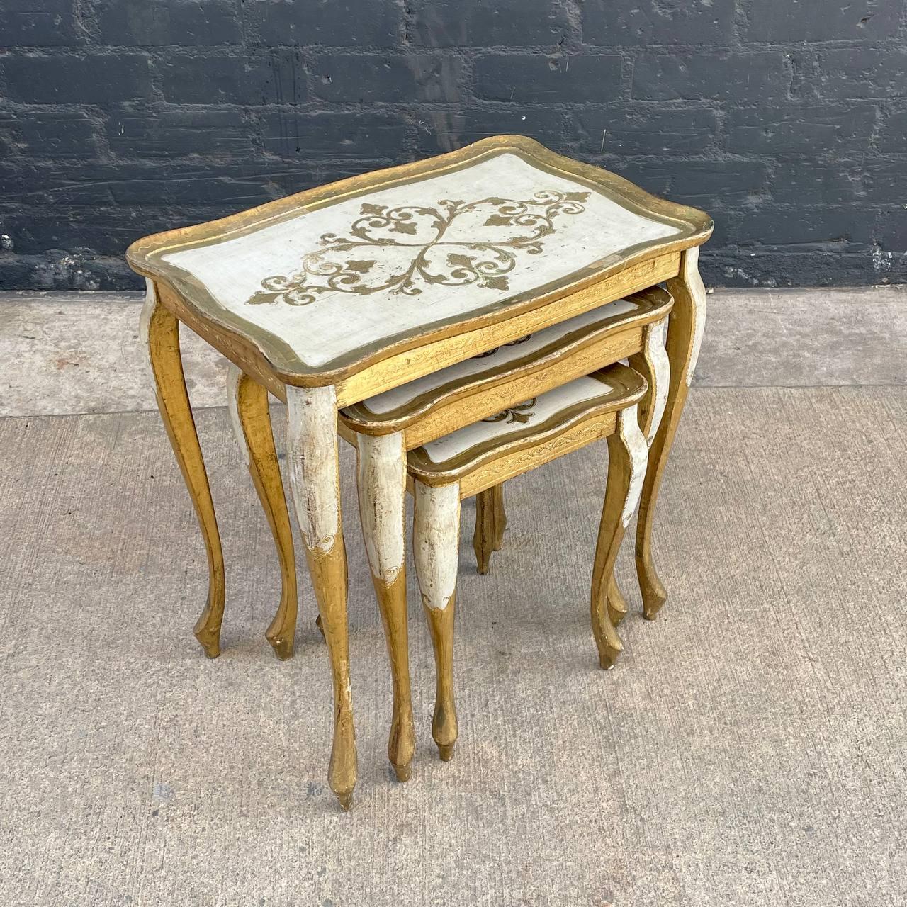 Mid-20th Century Set of Antique Gilded Wood Florentine Italian Nesting Tables