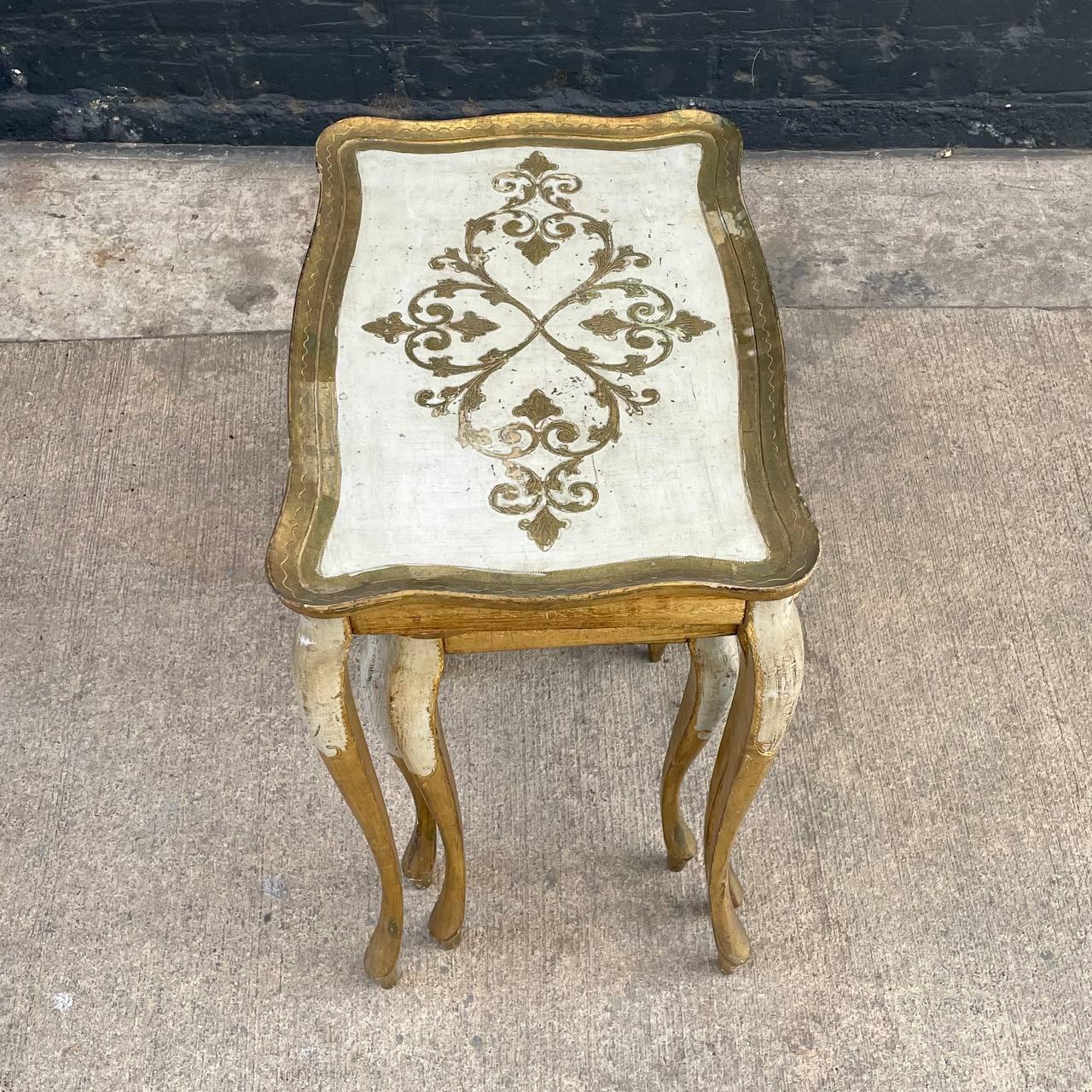 Set of Antique Gilded Wood Florentine Italian Nesting Tables 1