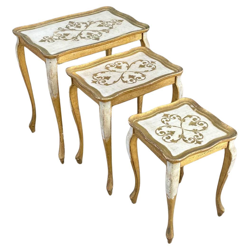 Set of Antique Gilded Wood Florentine Italian Nesting Tables