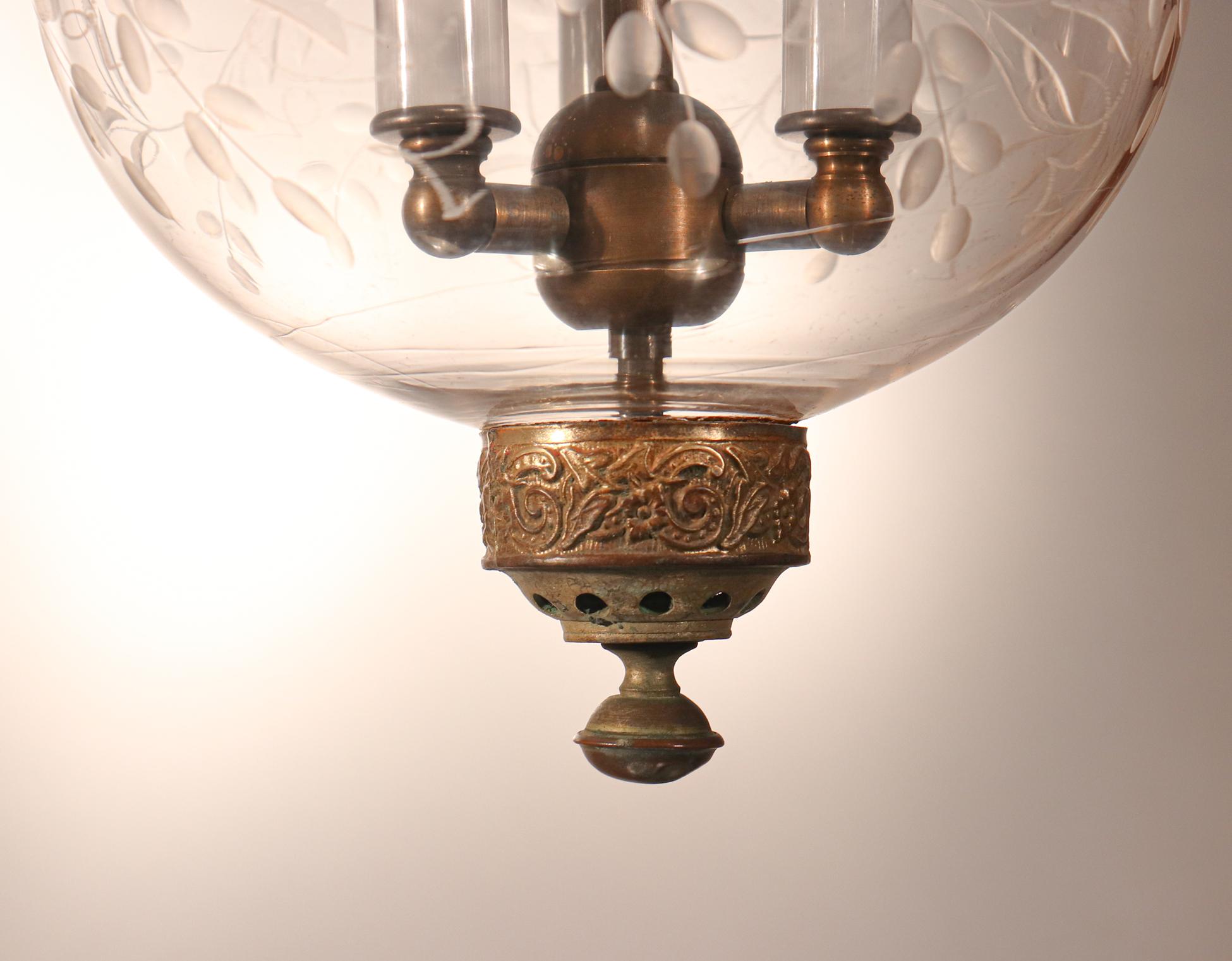 Set of Antique Globe Bell Jar Lanterns with Vine Etching 4