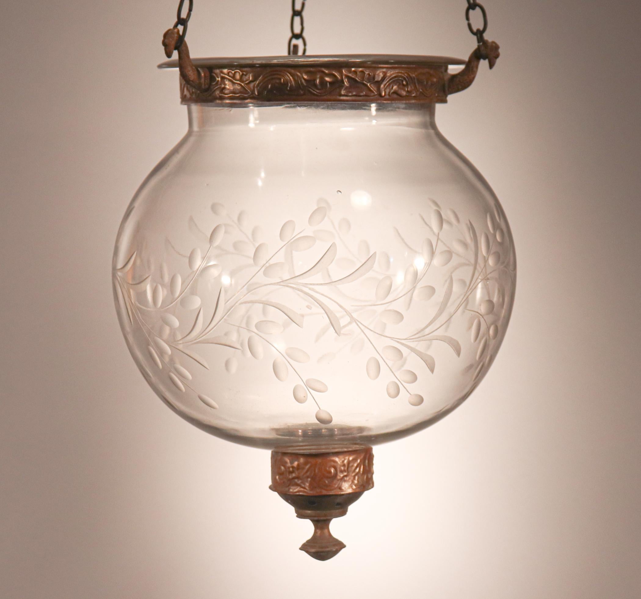 Set of Antique Globe Bell Jar Lanterns with Vine Etching 6