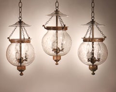 Set of Antique Globe Bell Jar Lanterns with Vine Etching