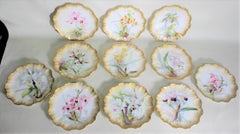 Set of Antique Hand Painted D. Dewsberry Iris Cabinet Plates for Doulton Burslem