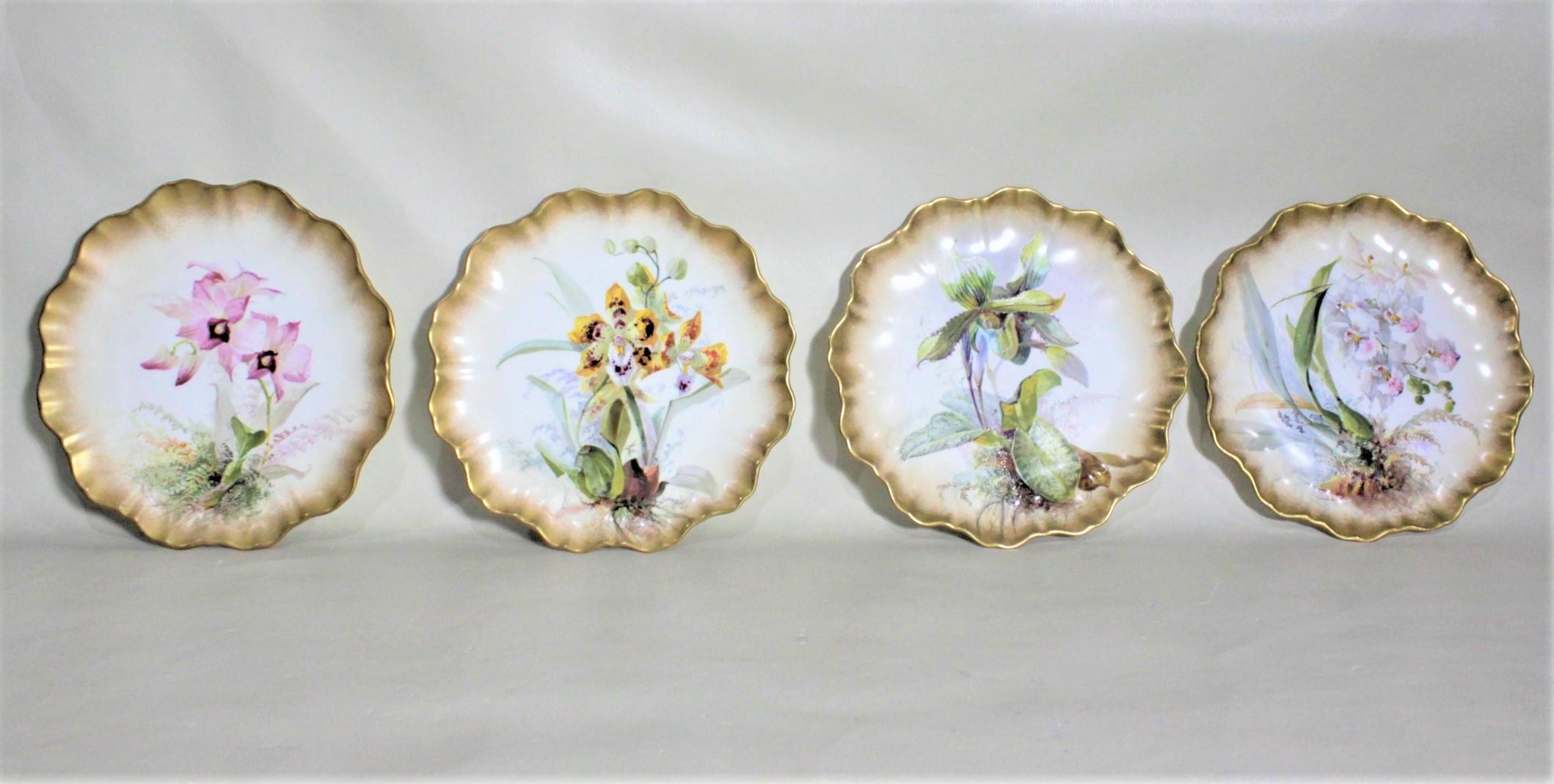 Edwardian Set of Antique Hand Painted D. Dewsberry Iris Cabinet Plates for Doulton Burslem For Sale