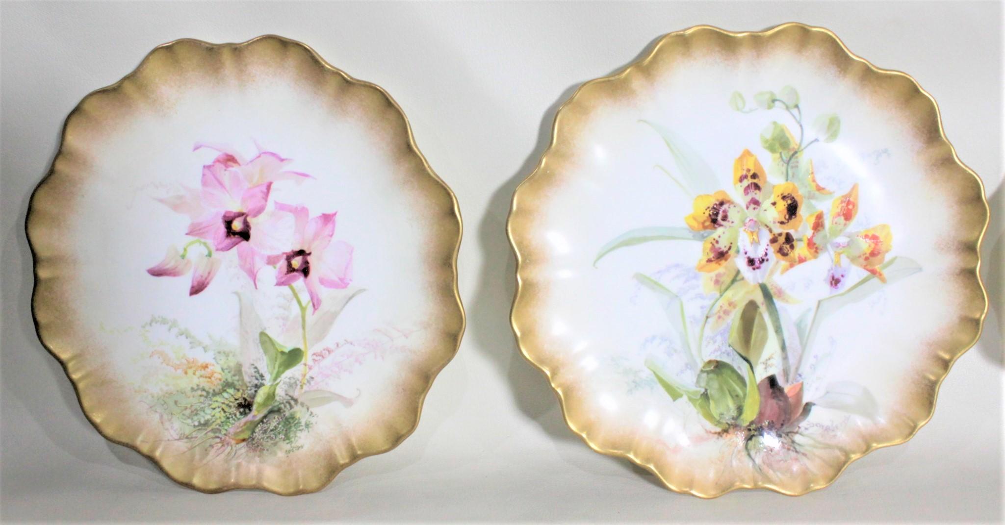 English Set of Antique Hand Painted D. Dewsberry Iris Cabinet Plates for Doulton Burslem For Sale